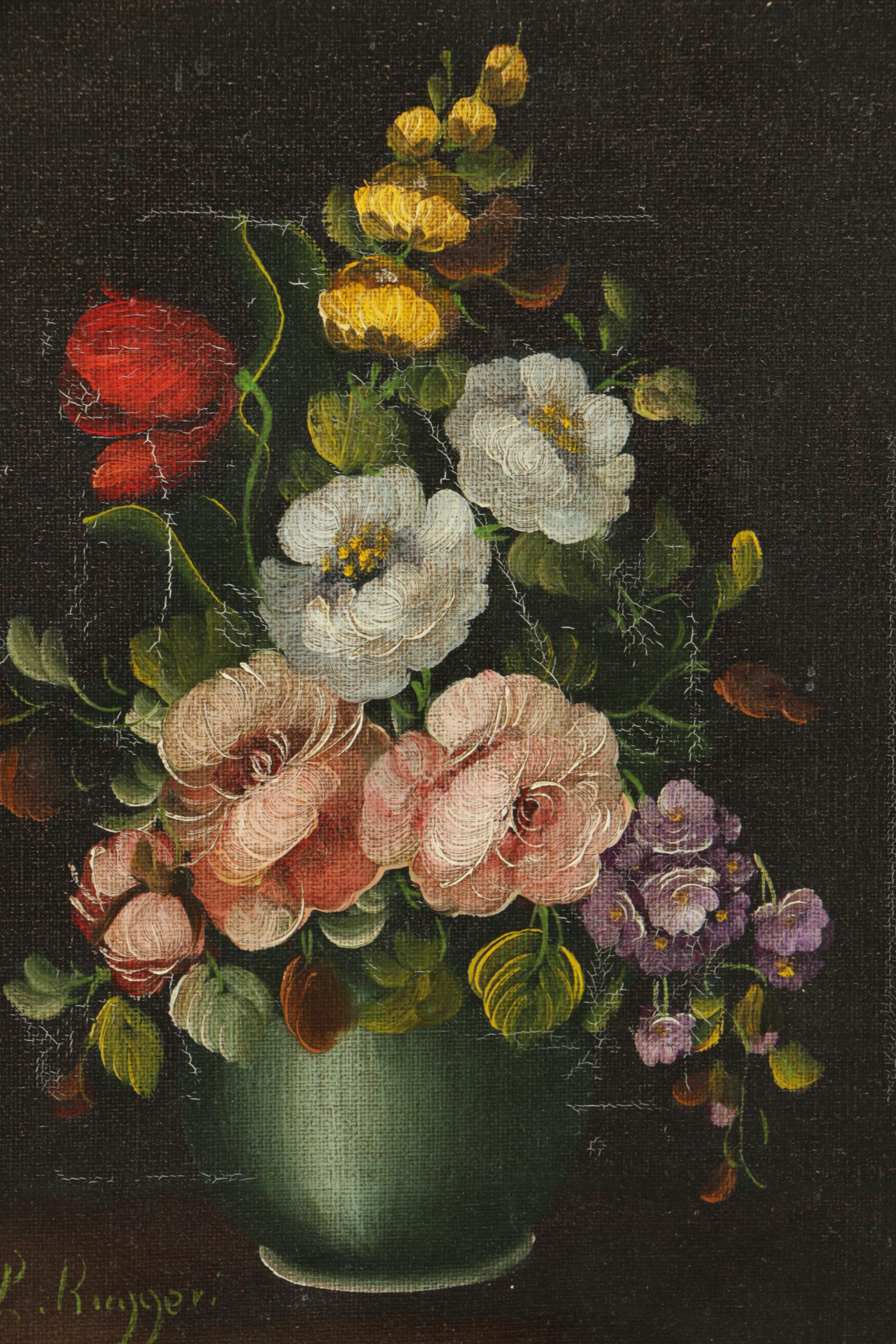 Vito Ruggeri Oil Painting on Canvas Floral Still Life