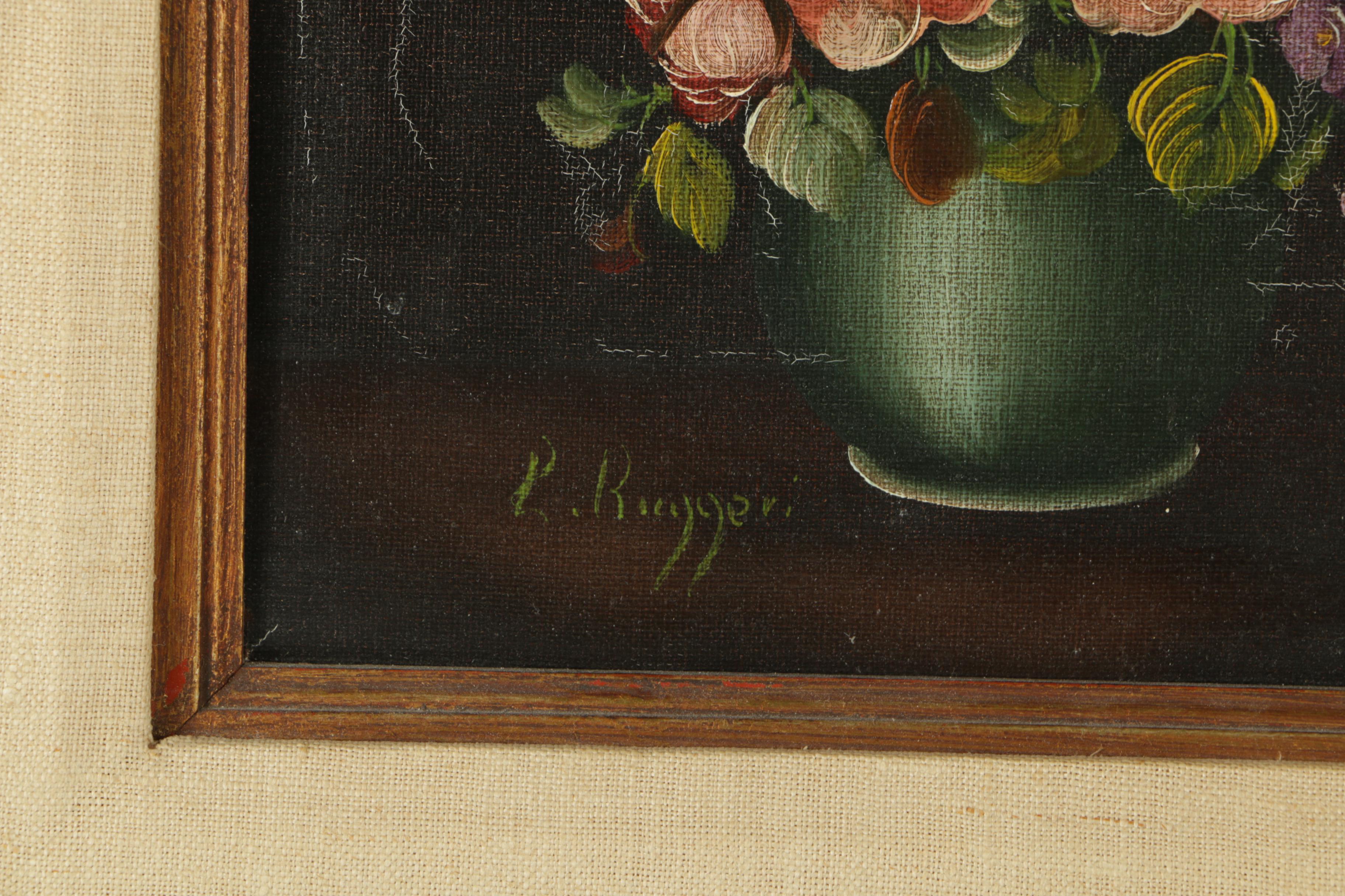 Vito Ruggeri Oil Painting on Canvas Floral Still Life