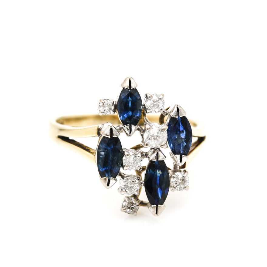 14K Yellow Gold Sapphire and Diamond Ring