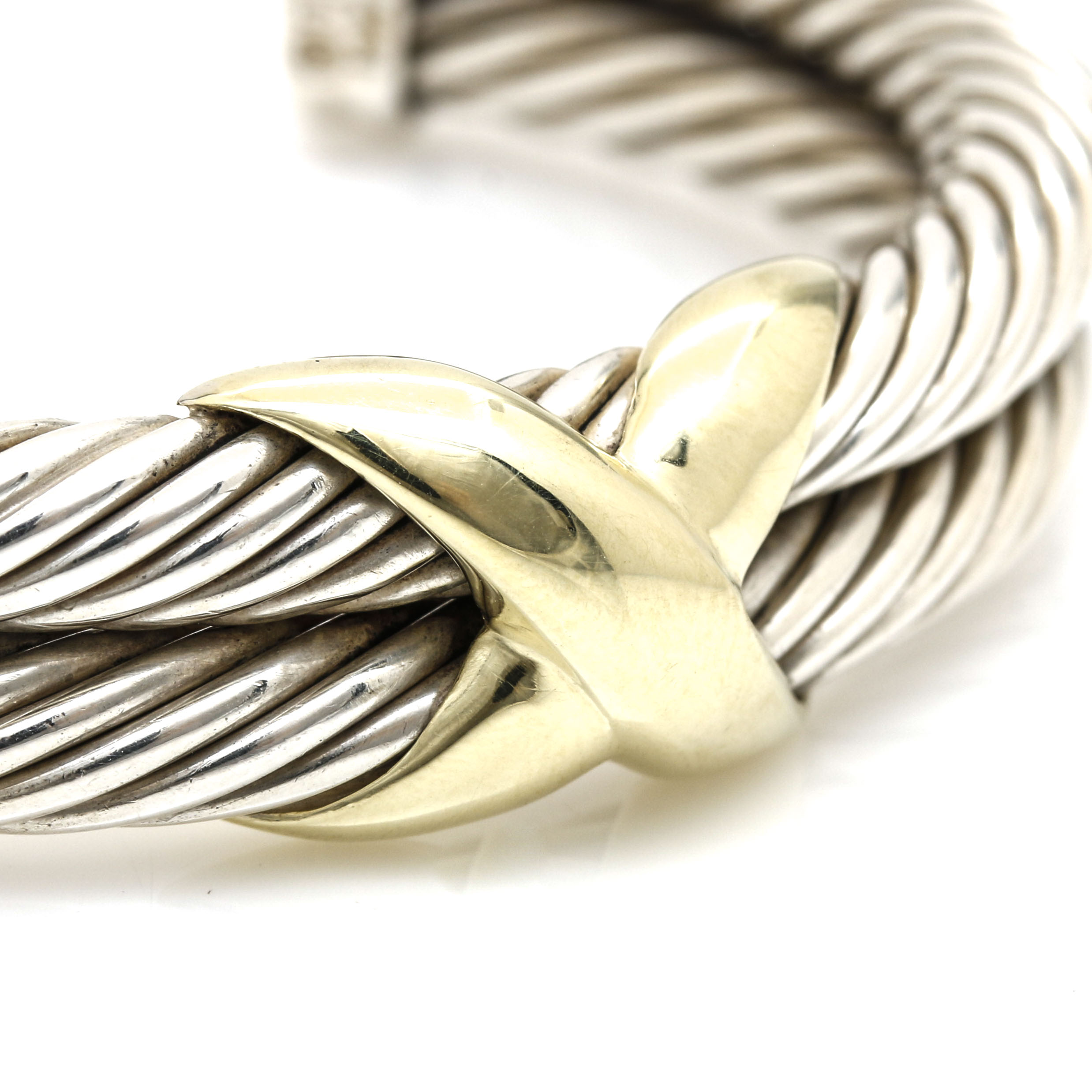 David Yurman Sterling Silver and 14K Yellow Gold "Double X" Cable Bracelet