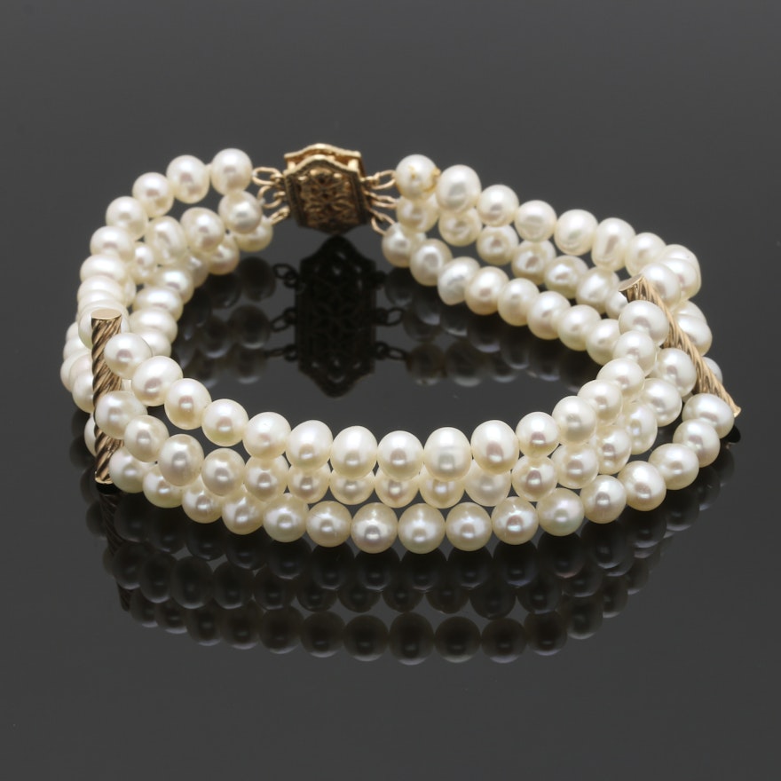 Cultured Freshwater Pearl Bracelet With 14K Yellow Gold Accents
