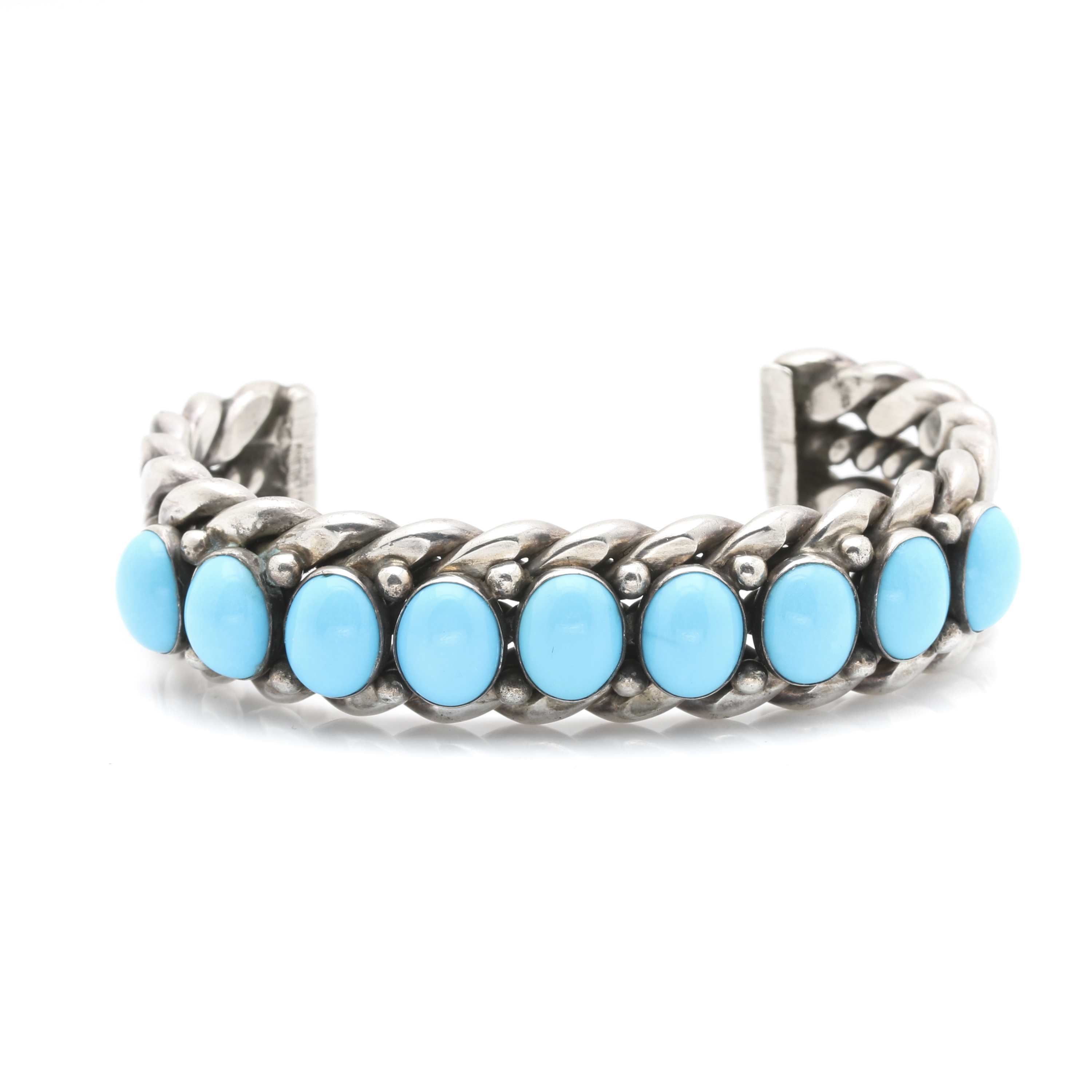 Nora Tahe Navajo Diné Sterling Silver and Turquoise Cuff Bracelet