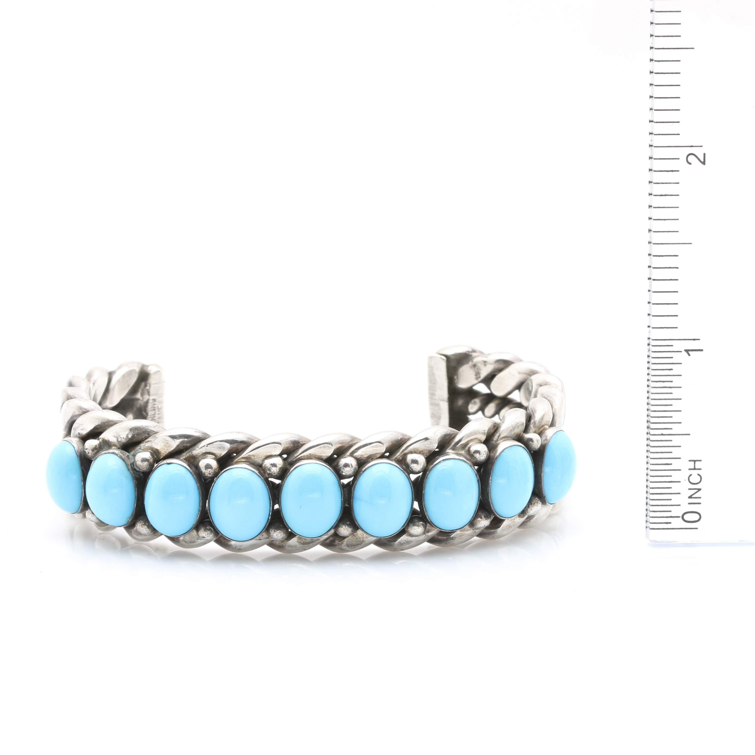 Nora Tahe Navajo Diné Sterling Silver and Turquoise Cuff Bracelet