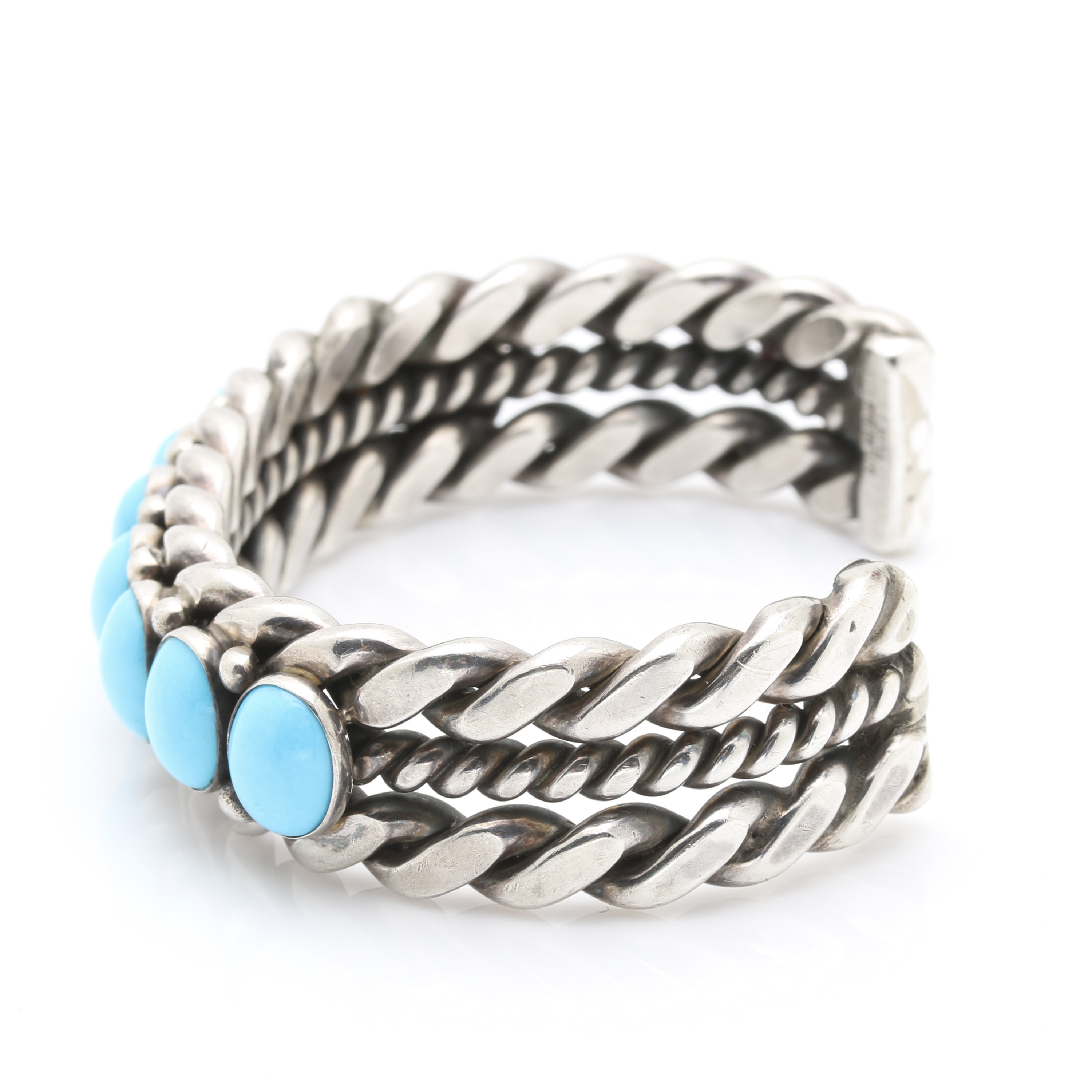 Nora Tahe Navajo Diné Sterling Silver and Turquoise Cuff Bracelet