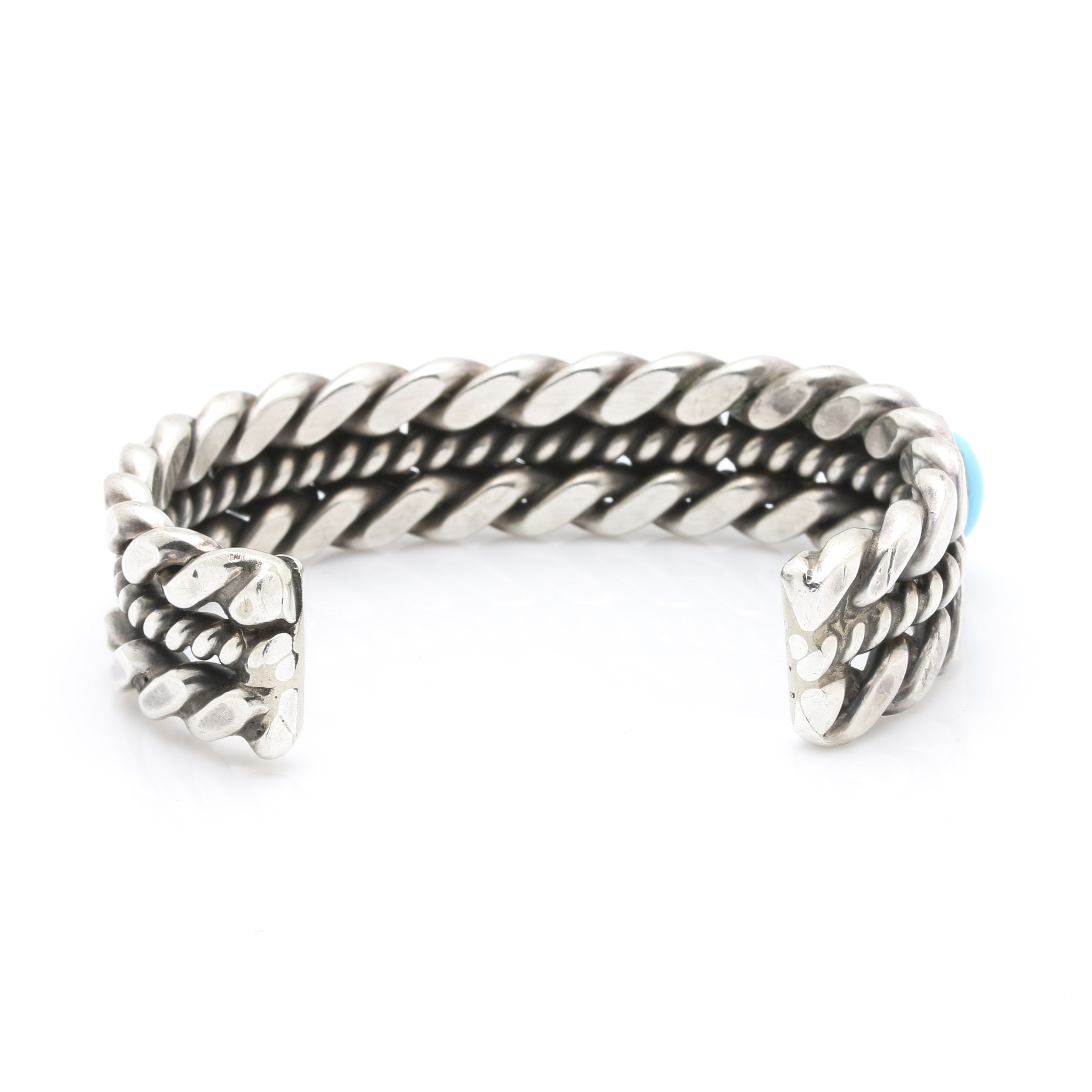 Nora Tahe Navajo Diné Sterling Silver and Turquoise Cuff Bracelet