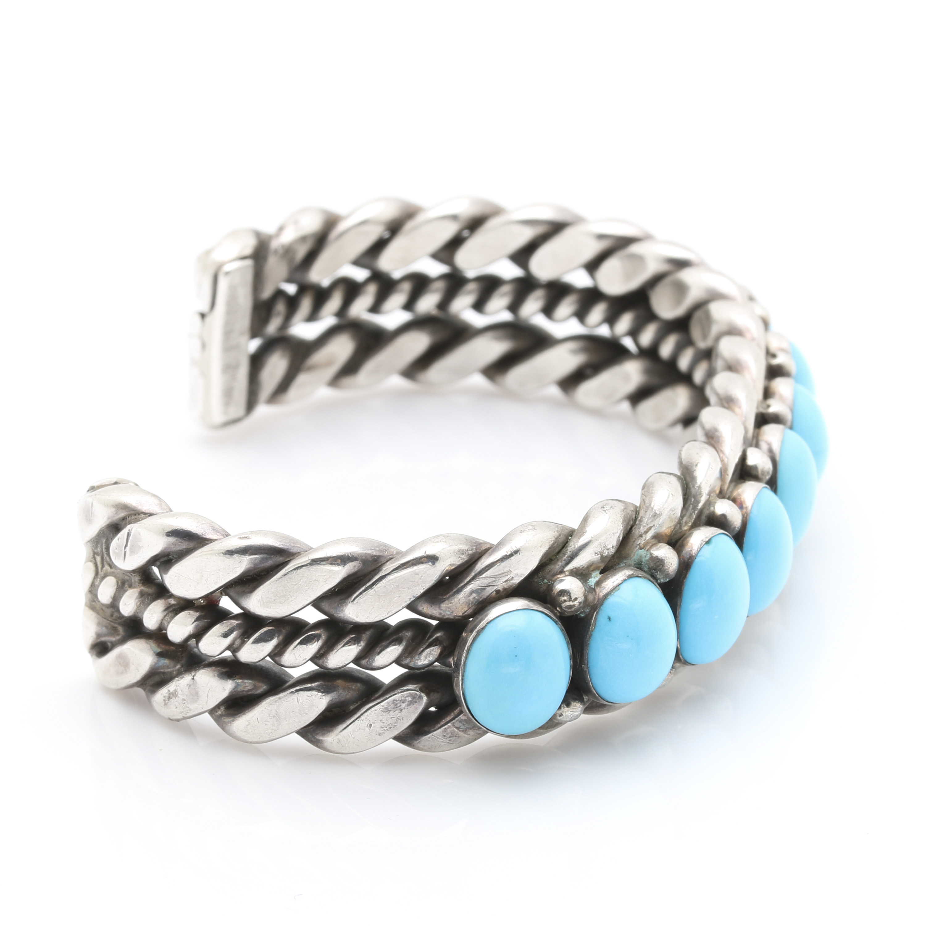 Nora Tahe Navajo Diné Sterling Silver and Turquoise Cuff Bracelet