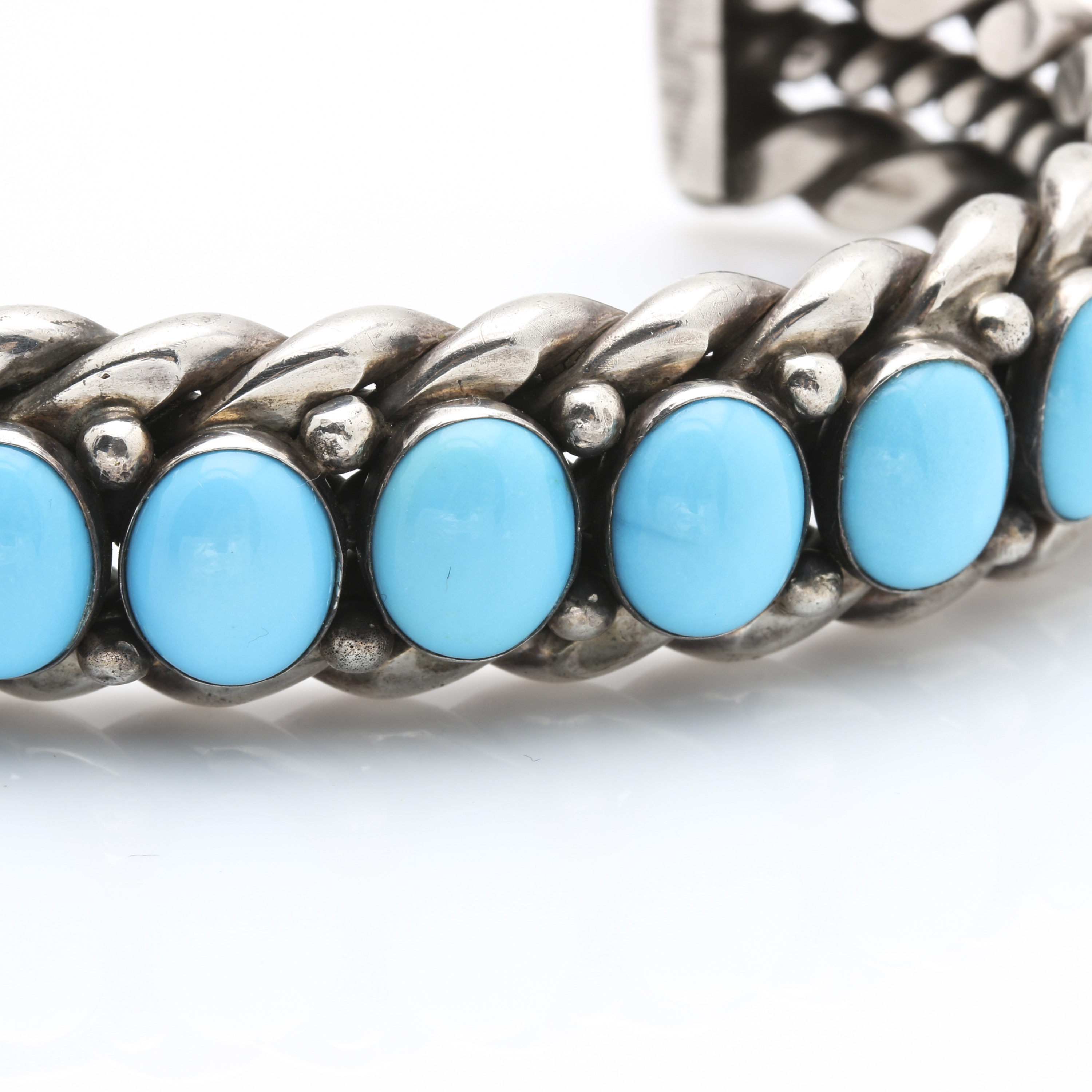Nora Tahe Navajo Diné Sterling Silver and Turquoise Cuff Bracelet