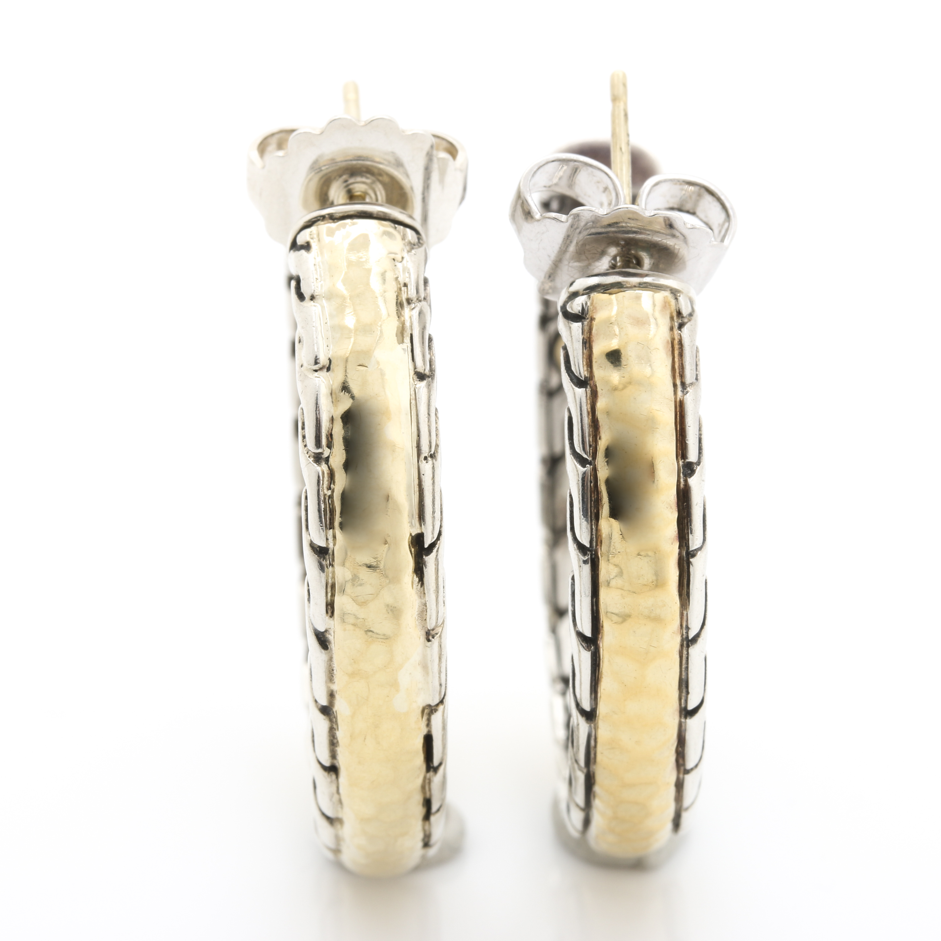 John Hardy Sterling Silver and 22K Yellow Gold "Palu" Collection Hoop Earrings