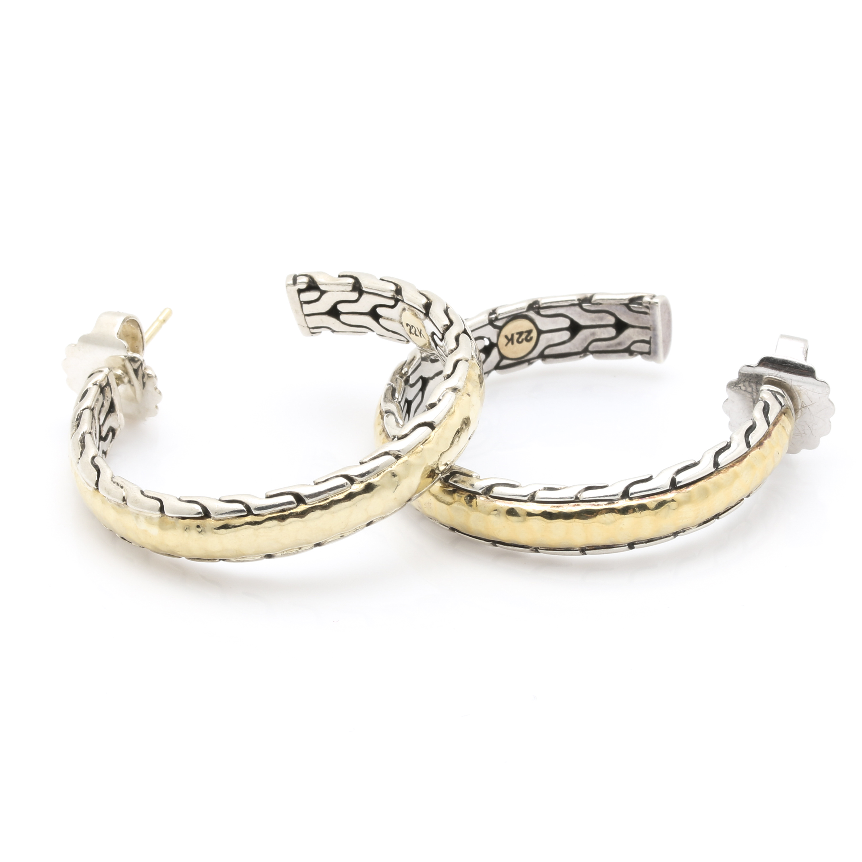 John Hardy Sterling Silver and 22K Yellow Gold "Palu" Collection Hoop Earrings