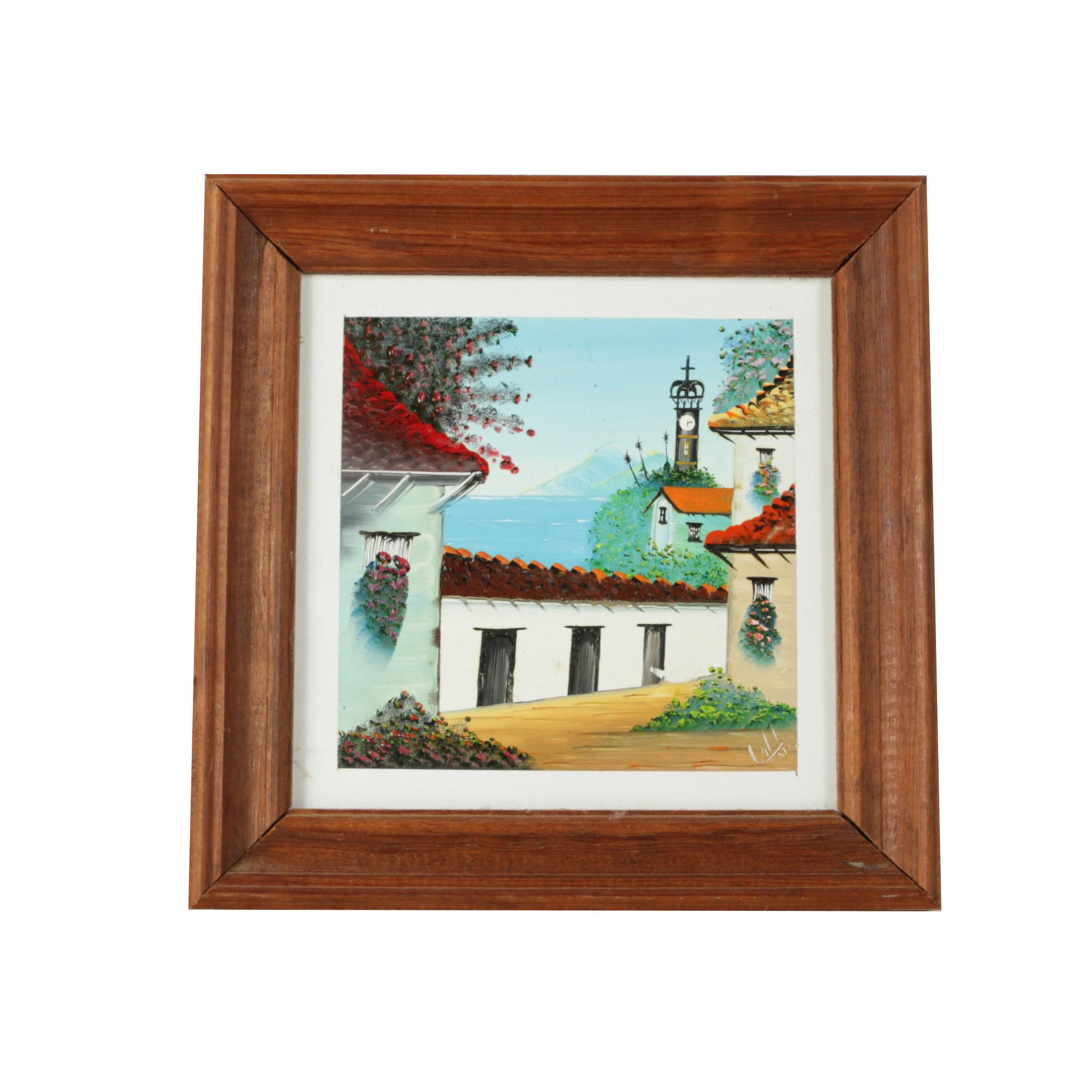 Acrylic Painting on Porcelain of a Beachfront Dwelling