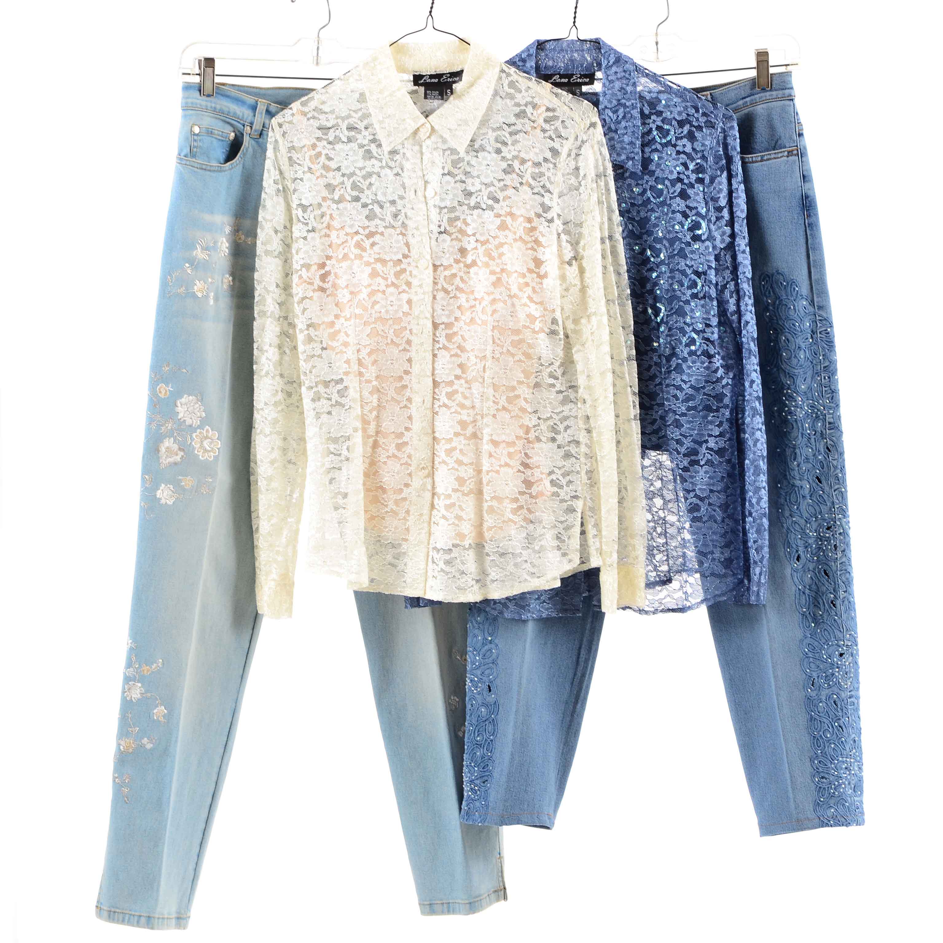 Collection of Embellished Women's Blouses and Denim
