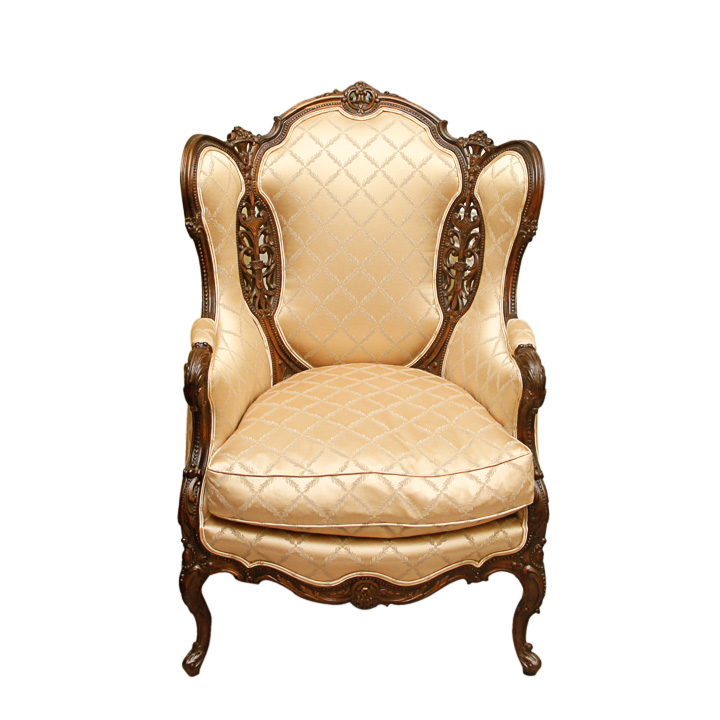 Antique French Carved Oak Wingback Armchair