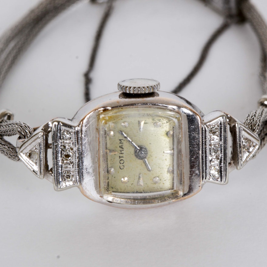 Vintage Gotham 14K White Gold Wristwatch