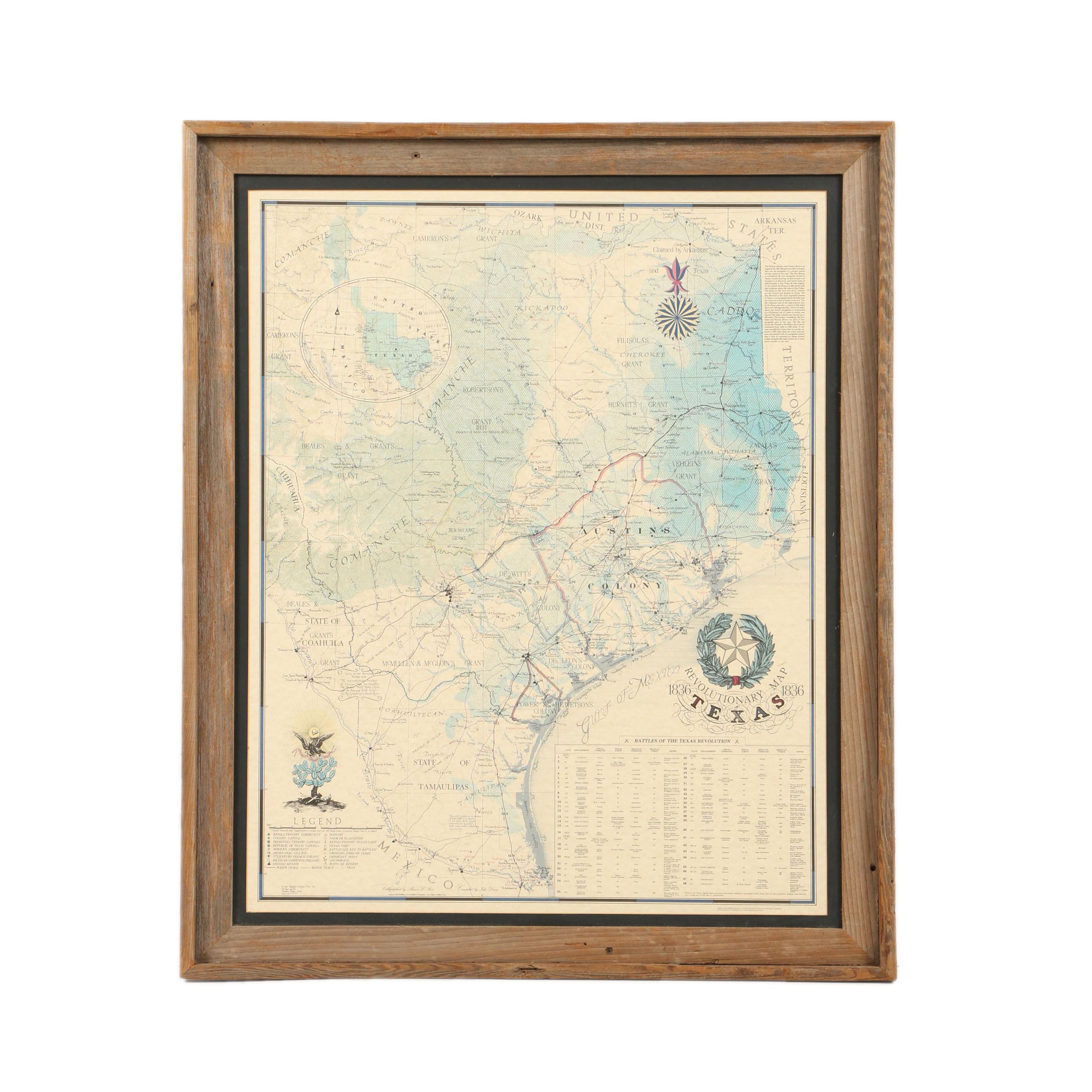 Planographic Map Print on Paper "Revolutionary Map of Texas 1836"