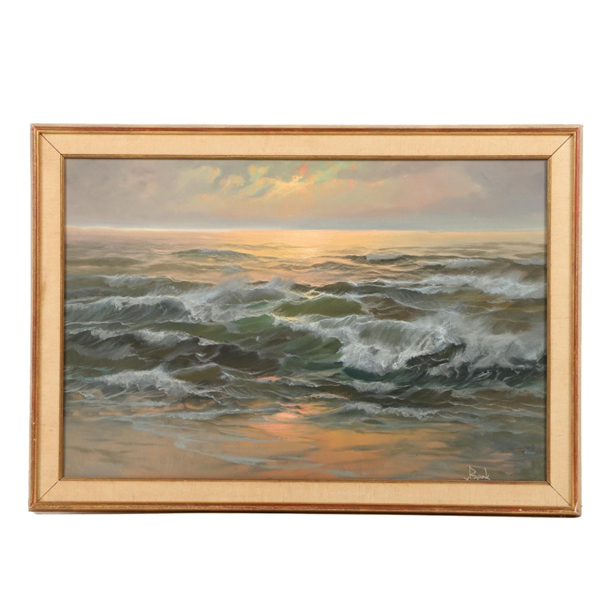 V. Berk Vintage Oil Painting on Canvas of an Ocean at Dusk