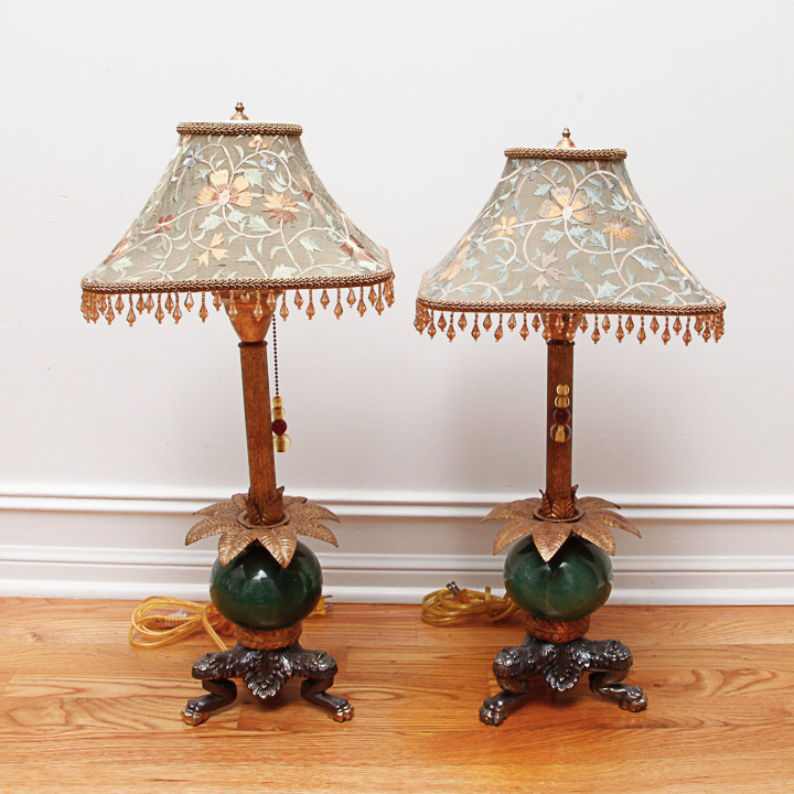 Vintage Tyndale Green Glass Table Lamps