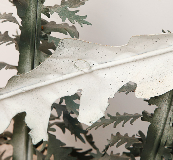 Metal Sculpture of a Woodland Scene with Snowy Mountains