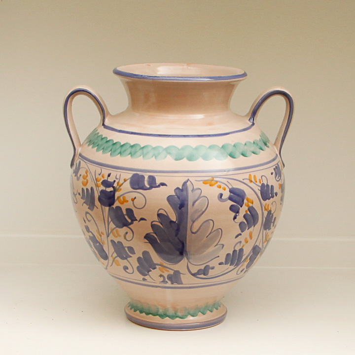 Italian Hand-Painted Ceramic, Double Handled Urn