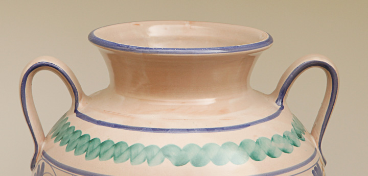 Italian Hand-Painted Ceramic, Double Handled Urn