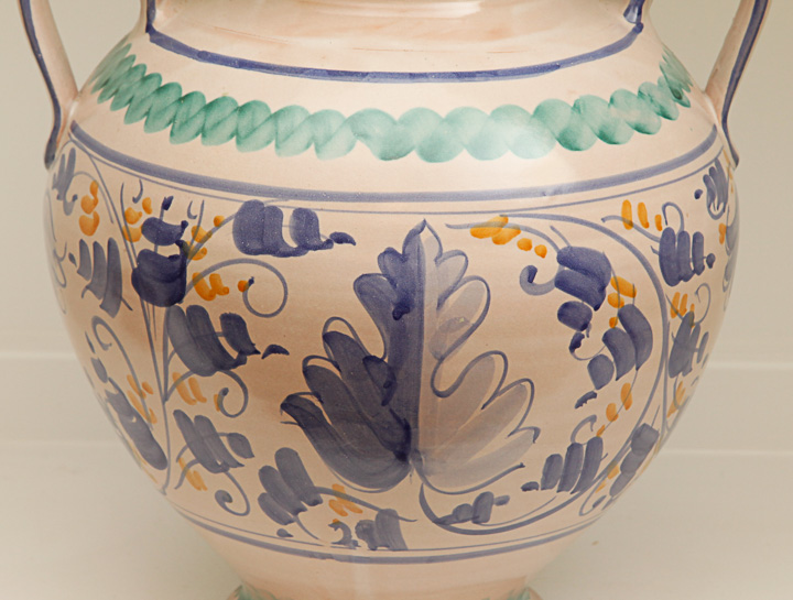 Italian Hand-Painted Ceramic, Double Handled Urn