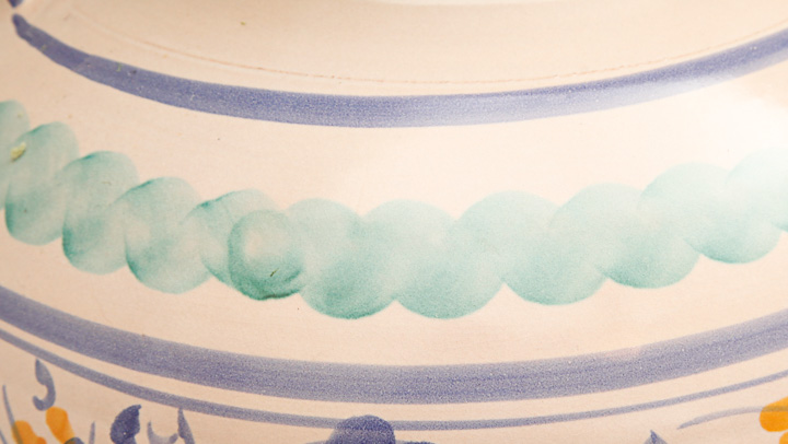 Italian Hand-Painted Ceramic, Double Handled Urn