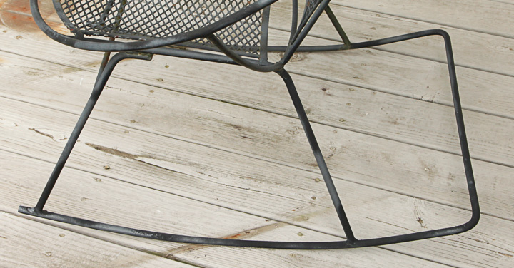 Vintage Mid Century Modern Metal Patio Rocking Chairs and Side Tables