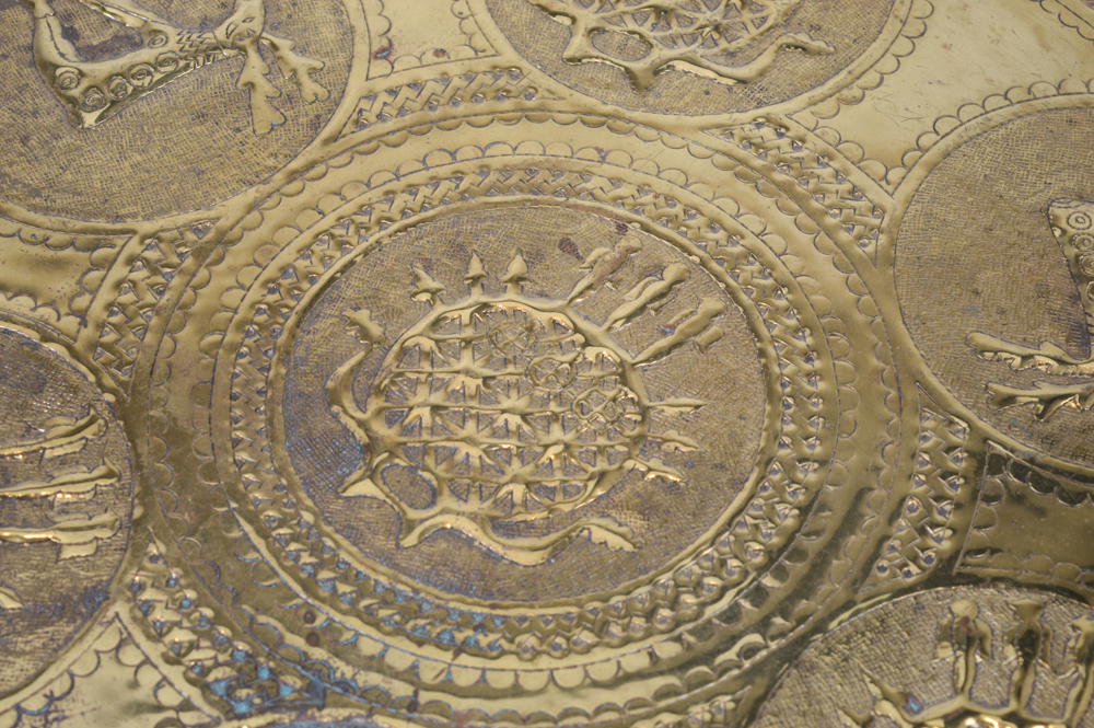 Vintage Turkish Brass and Wood Coffee Table