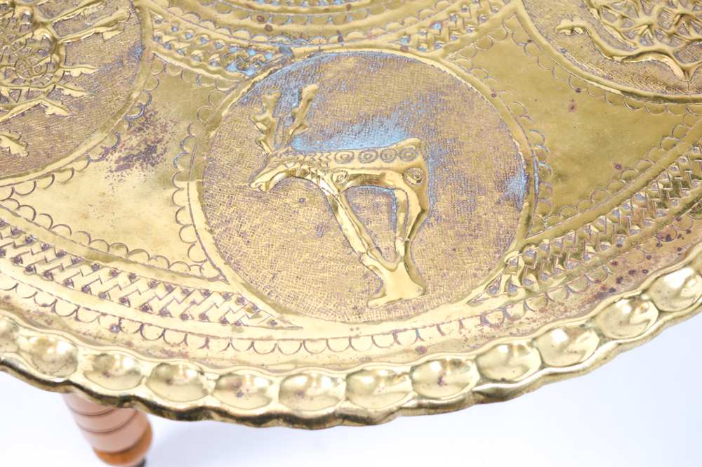 Vintage Turkish Brass and Wood Coffee Table