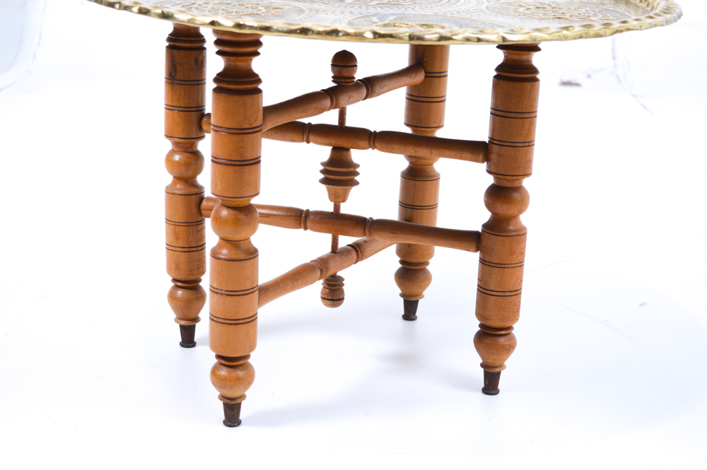 Vintage Turkish Brass and Wood Coffee Table