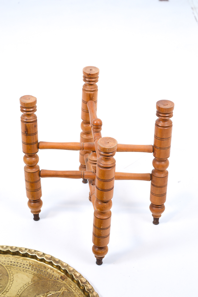 Vintage Turkish Brass and Wood Coffee Table