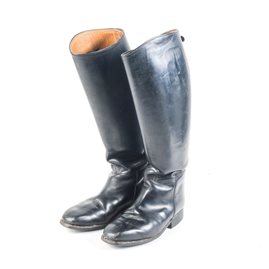 Vintage Black Leather Riding Boots