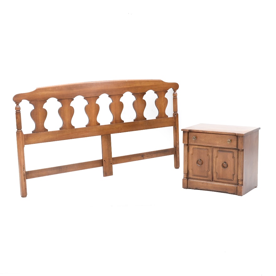 Mid-Century Heywood-Wakefield Maple Headboard and Nightstand