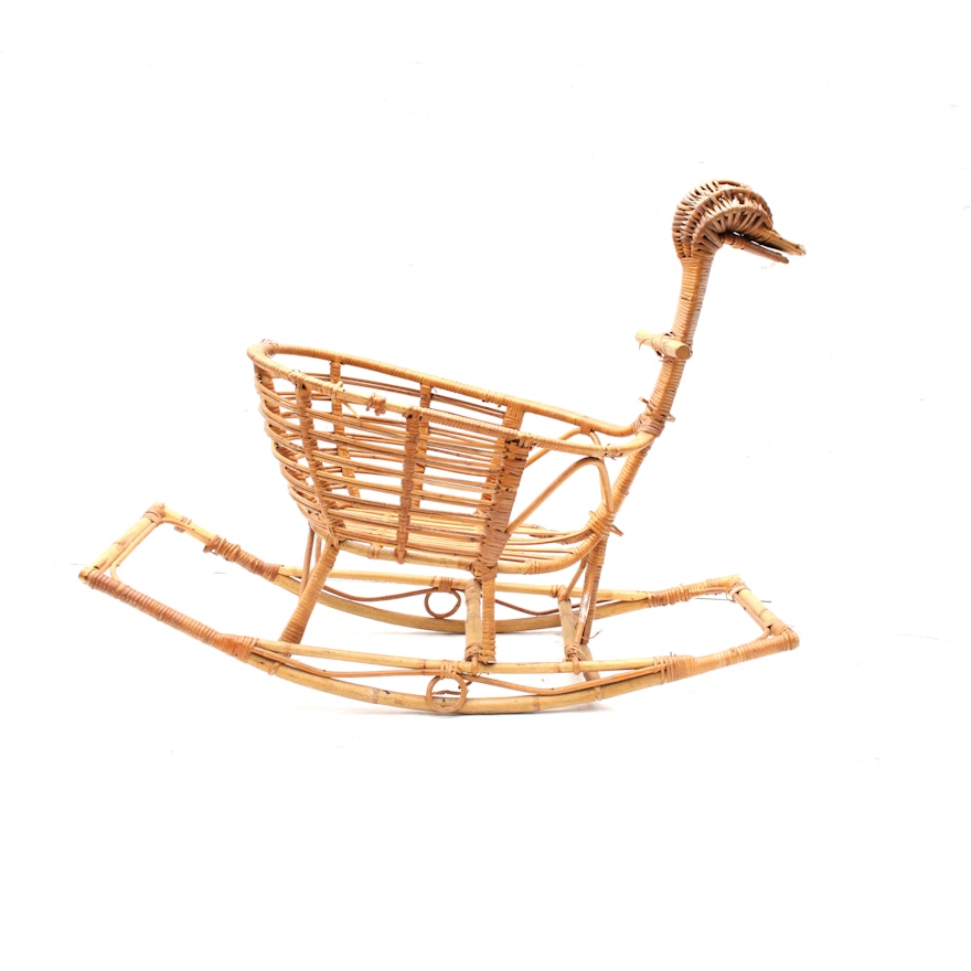 Mid-Century Bamboo and Rattan Rocking Duck