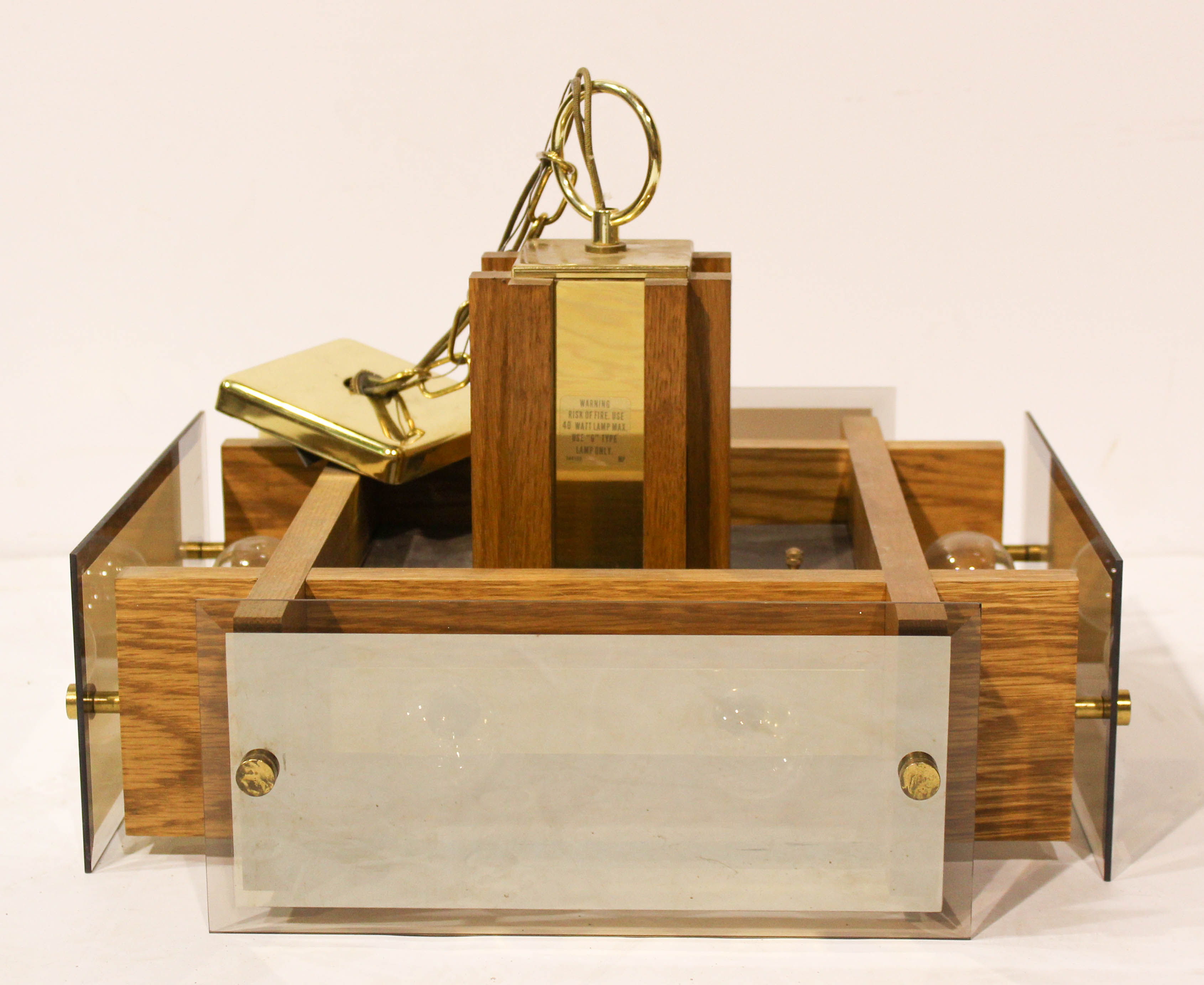 Mid-Century Oak and Glass Hanging Light Fixture