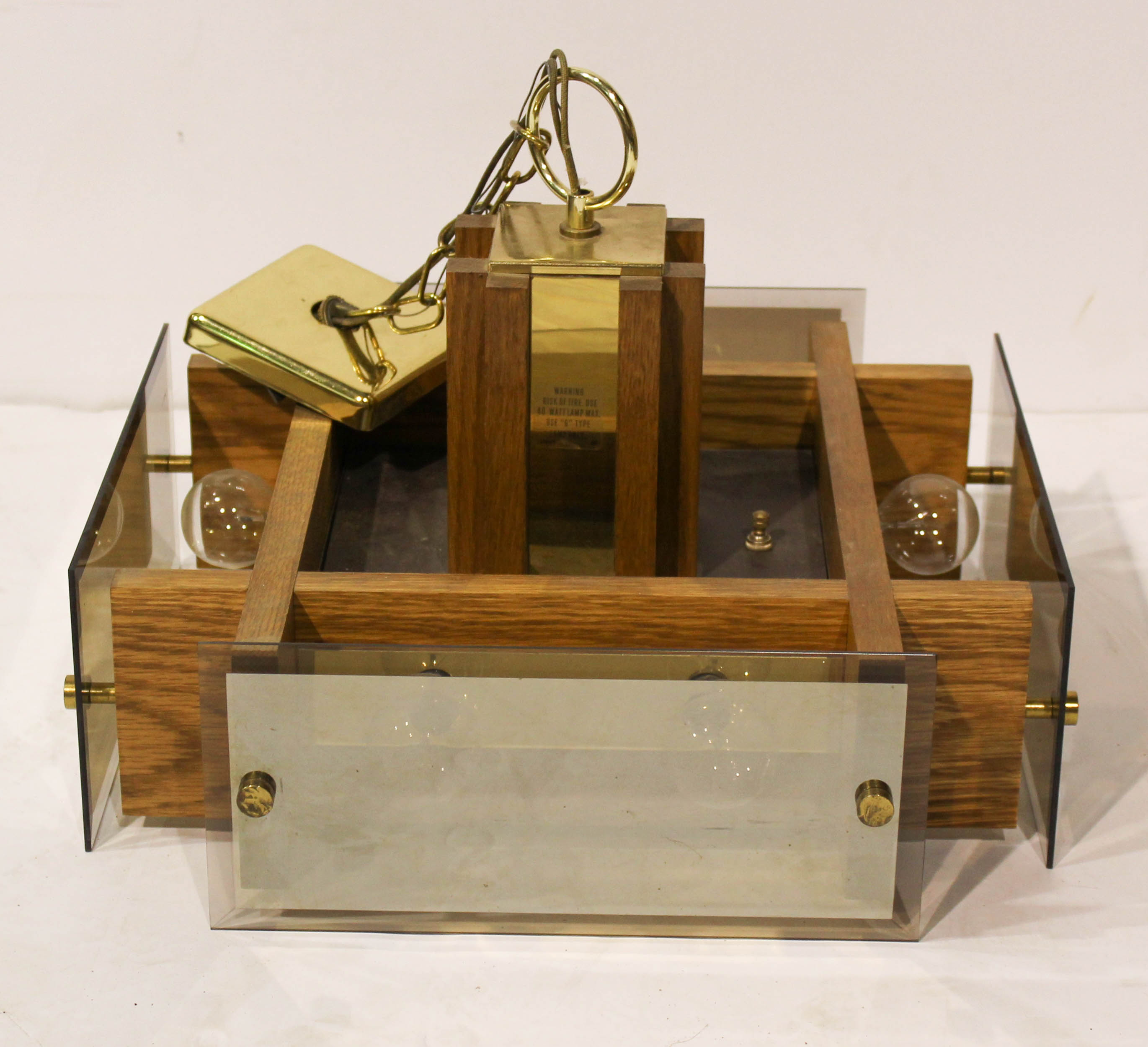 Mid-Century Oak and Glass Hanging Light Fixture