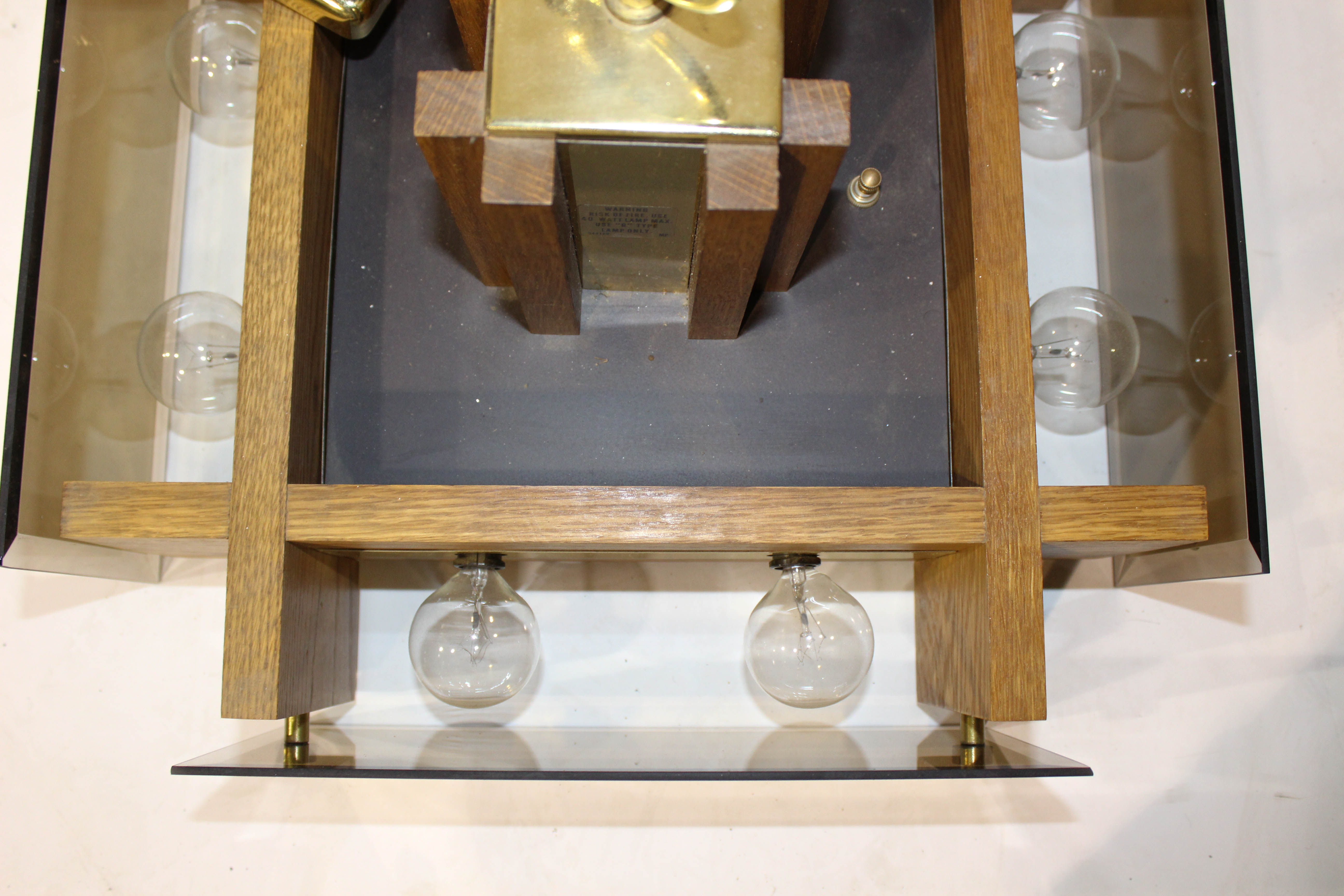 Mid-Century Oak and Glass Hanging Light Fixture