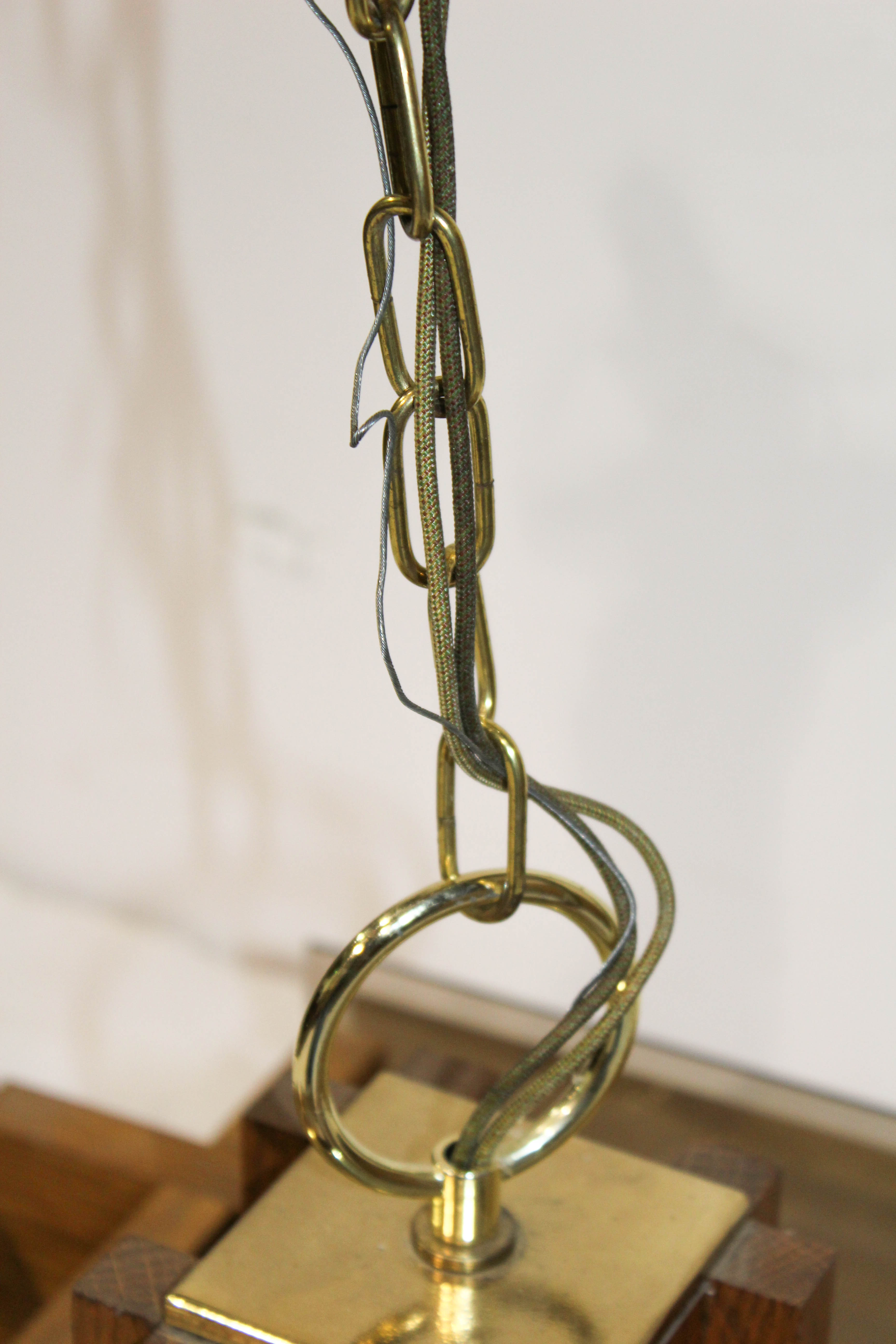 Mid-Century Oak and Glass Hanging Light Fixture