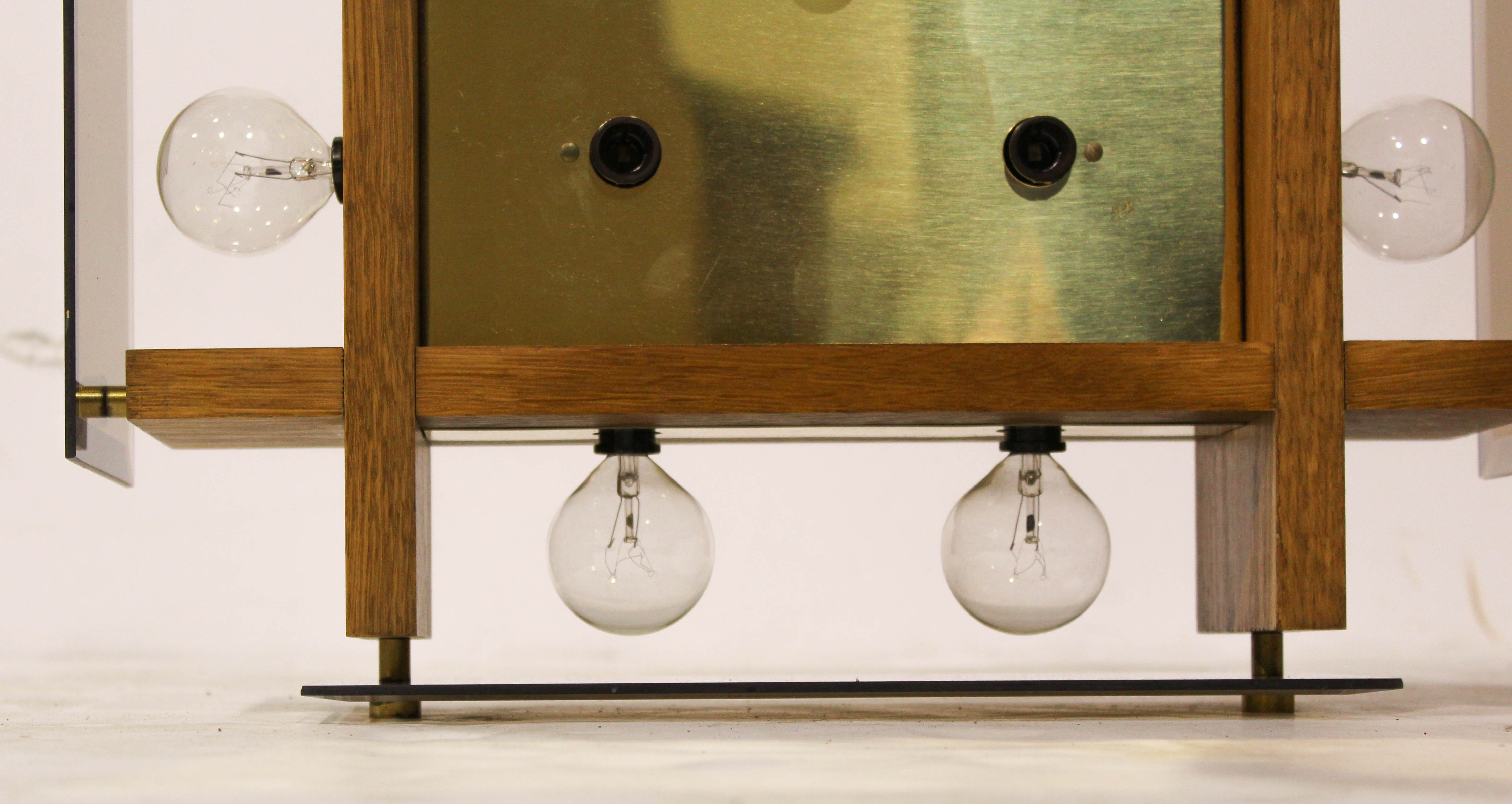 Mid-Century Oak and Glass Hanging Light Fixture