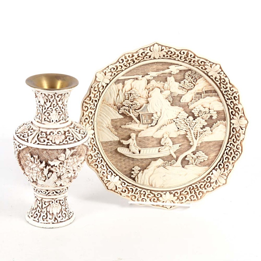 Arnart Imports "Ivory Dynasty" Vase and Plate