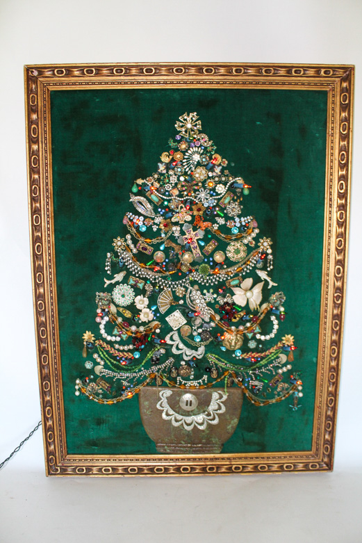 Vintage Jewelry Lighted Christmas Tree Artwork