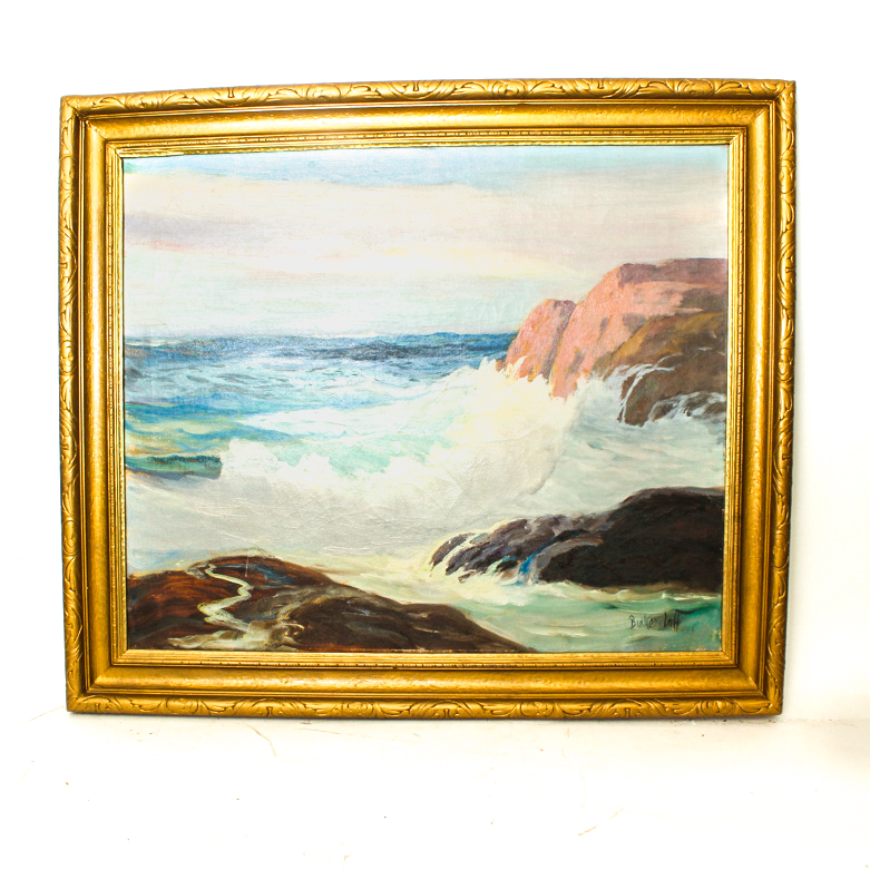 George Bickerstaff Vintage Oil Painting on Canvas of California Coast