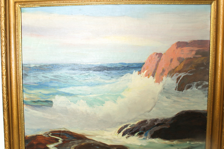 George Bickerstaff Vintage Oil Painting on Canvas of California Coast