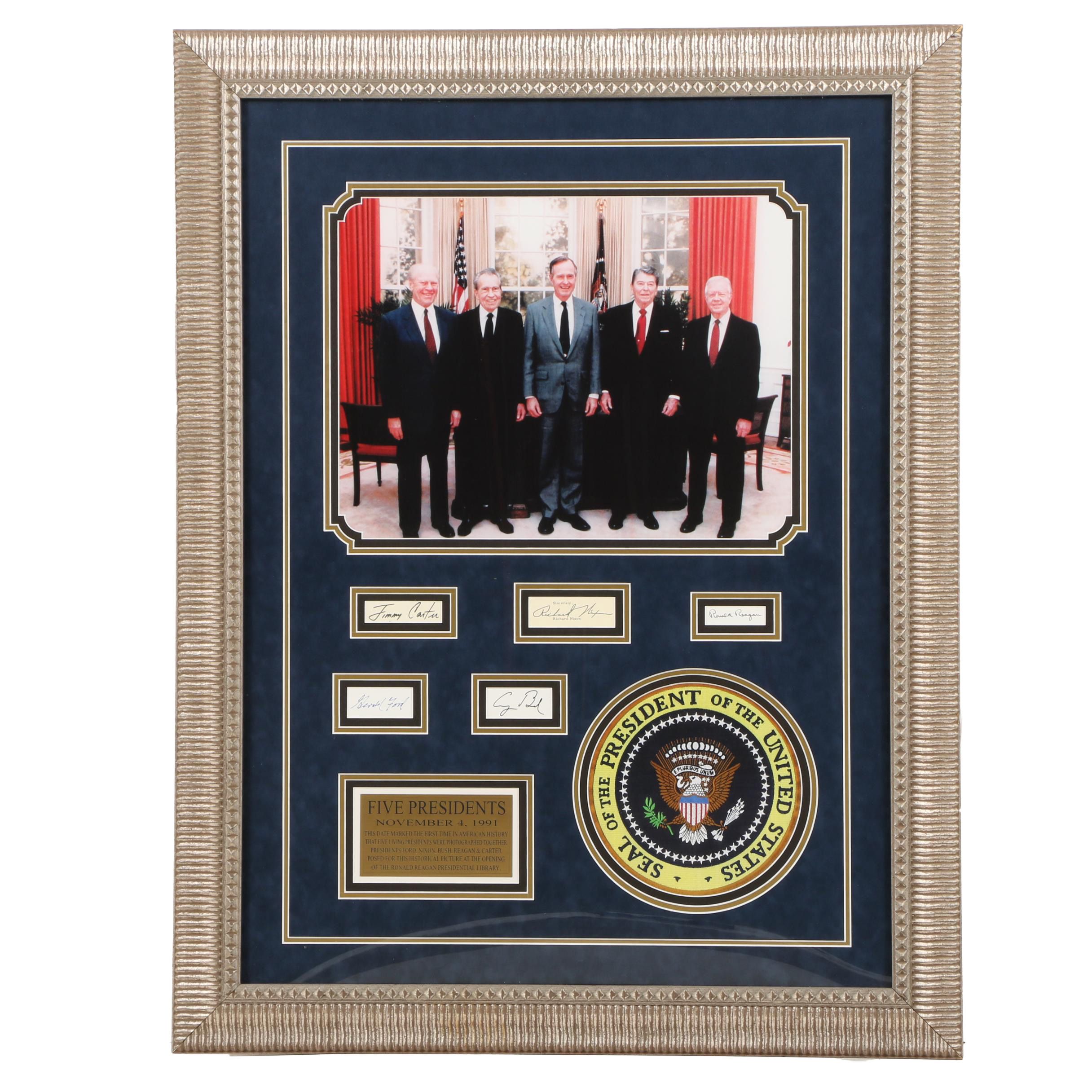 "Five Presidents" Framed Digital Photograph and Reproduction Autographs