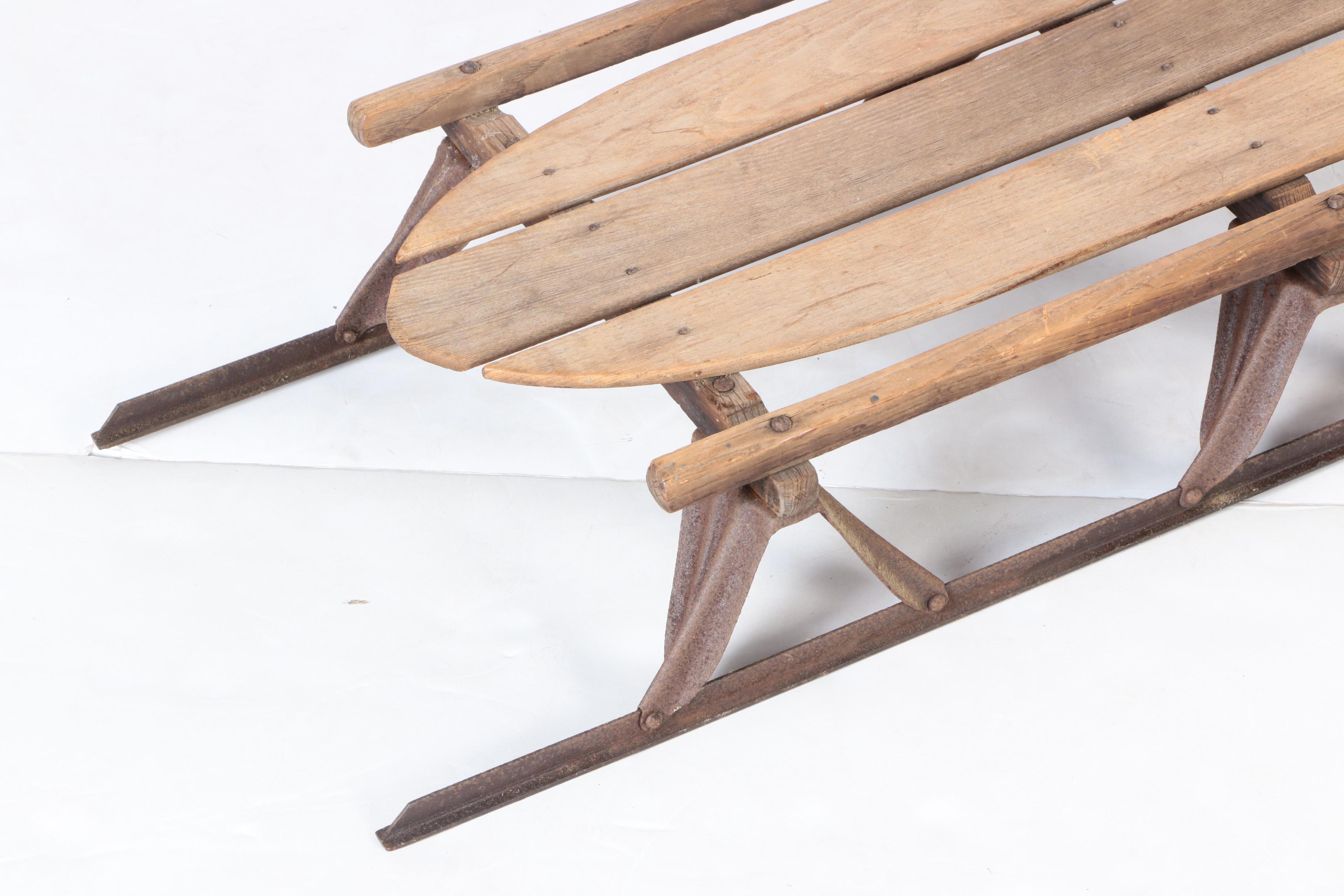 Three Vintage Wood and Metal Sleds