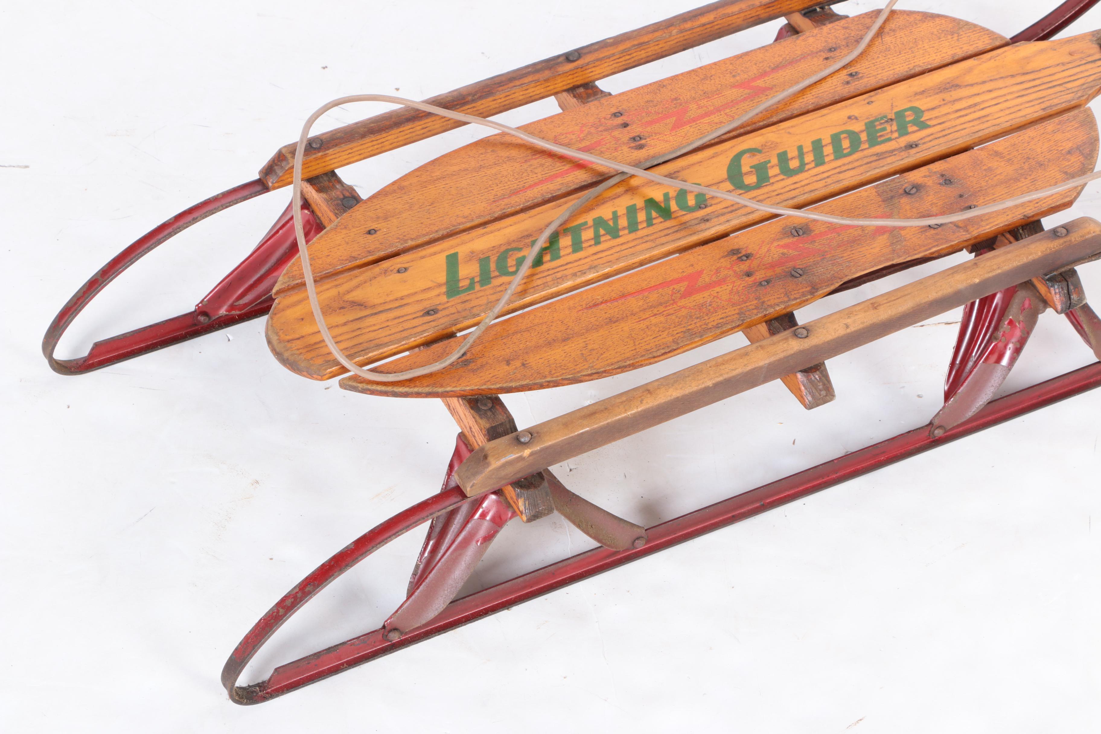 Three Vintage Wood and Metal Sleds