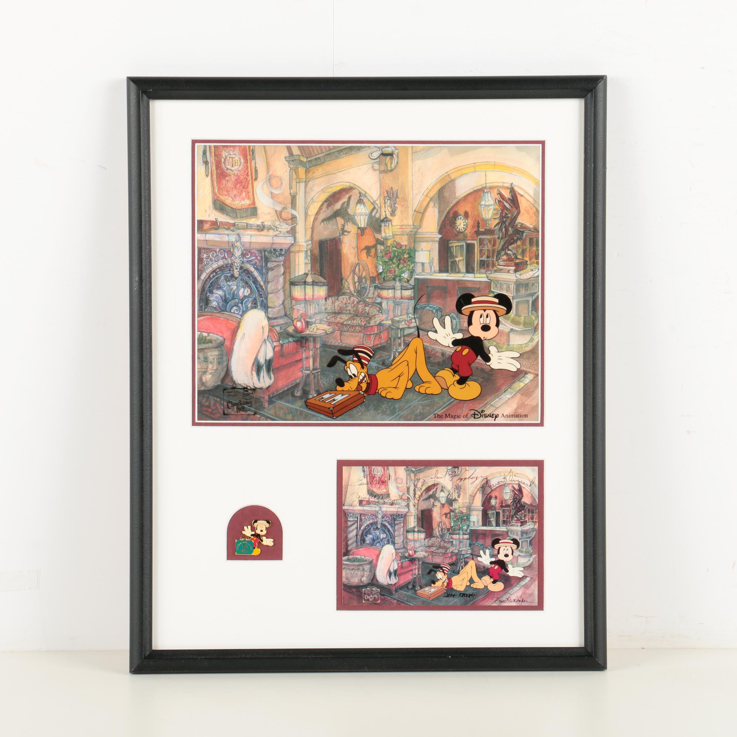 Disney Sericel Print with Pin and Autograph Card "Checking In?"