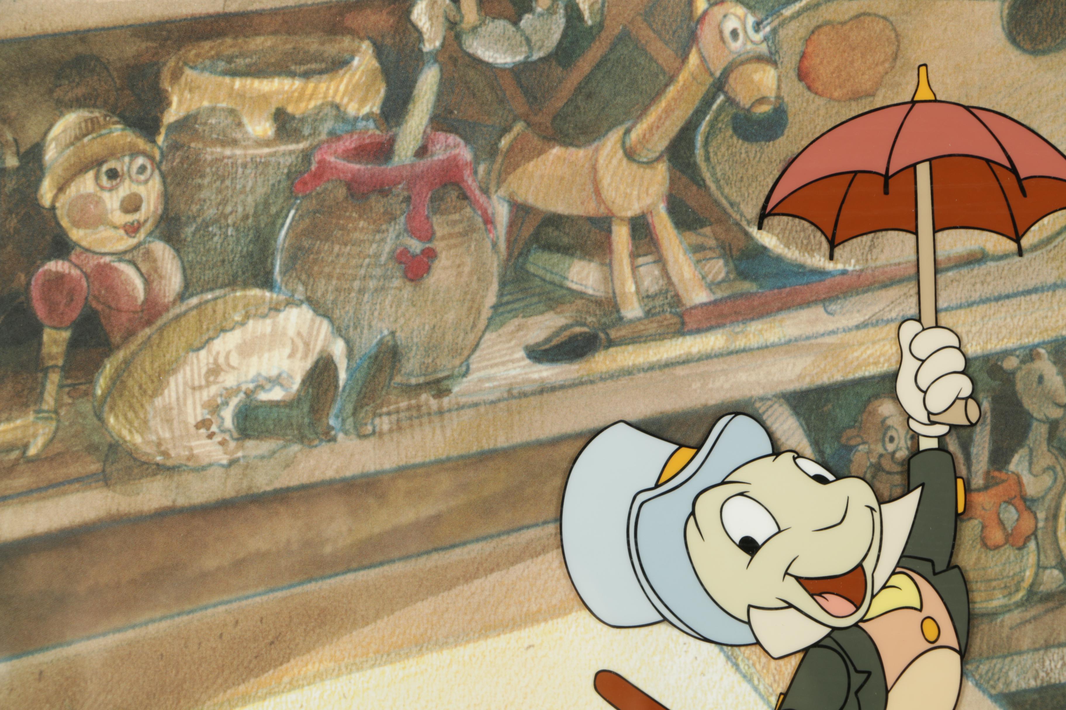 Disney Sericel of Pinocchio Characters with Autograph Card and Pin