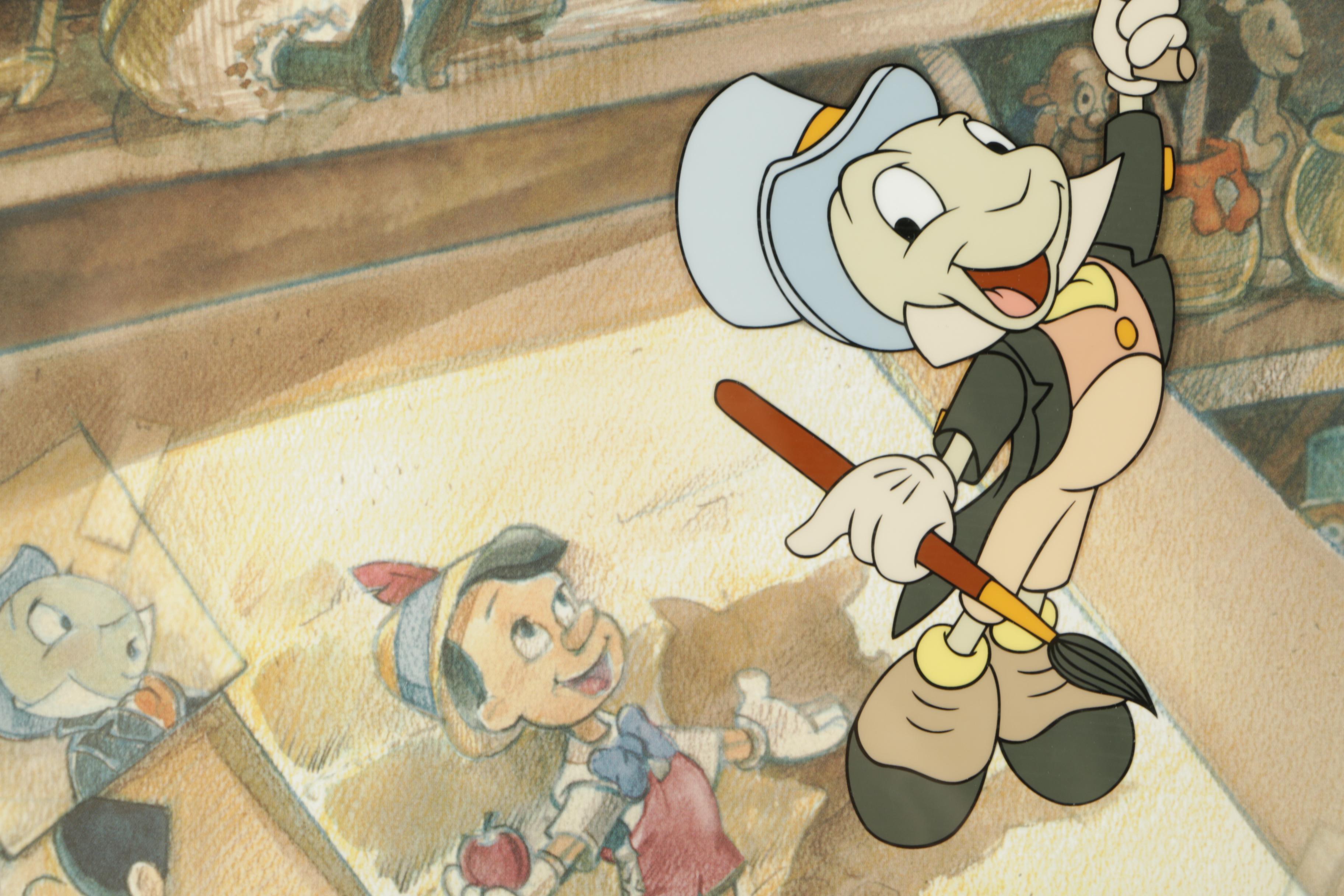 Disney Sericel of Pinocchio Characters with Autograph Card and Pin