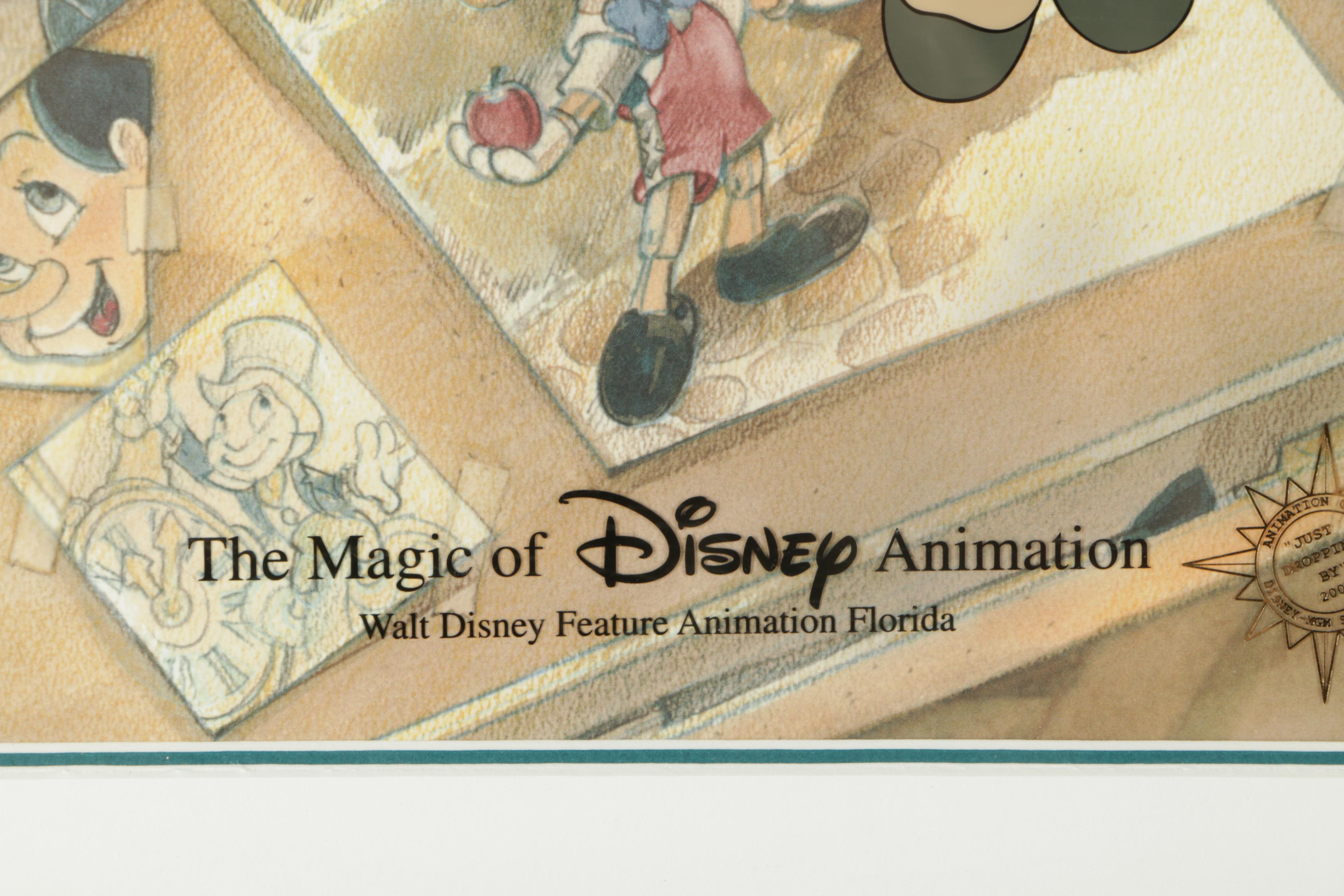 Disney Sericel of Pinocchio Characters with Autograph Card and Pin