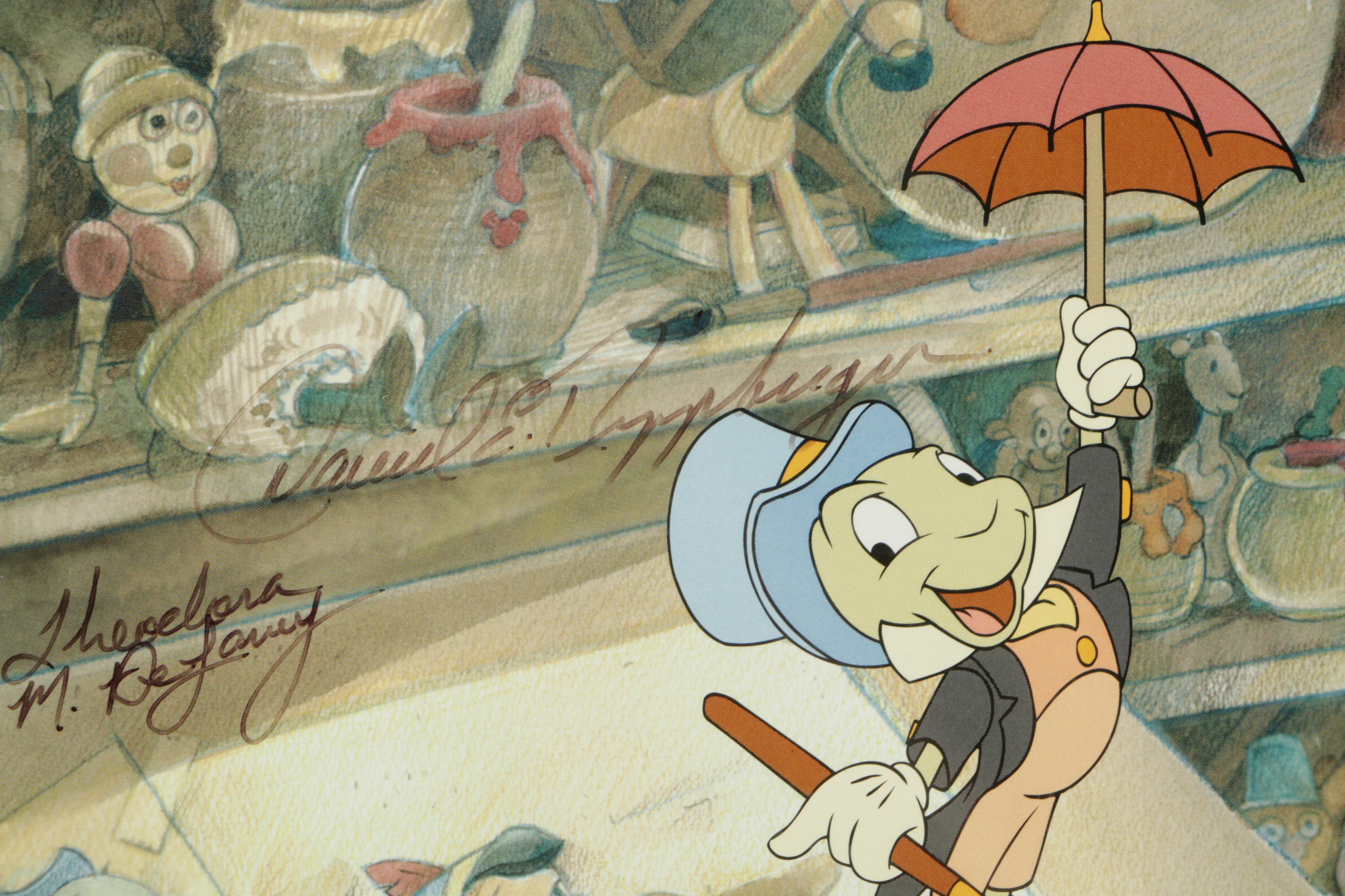 Disney Sericel of Pinocchio Characters with Autograph Card and Pin